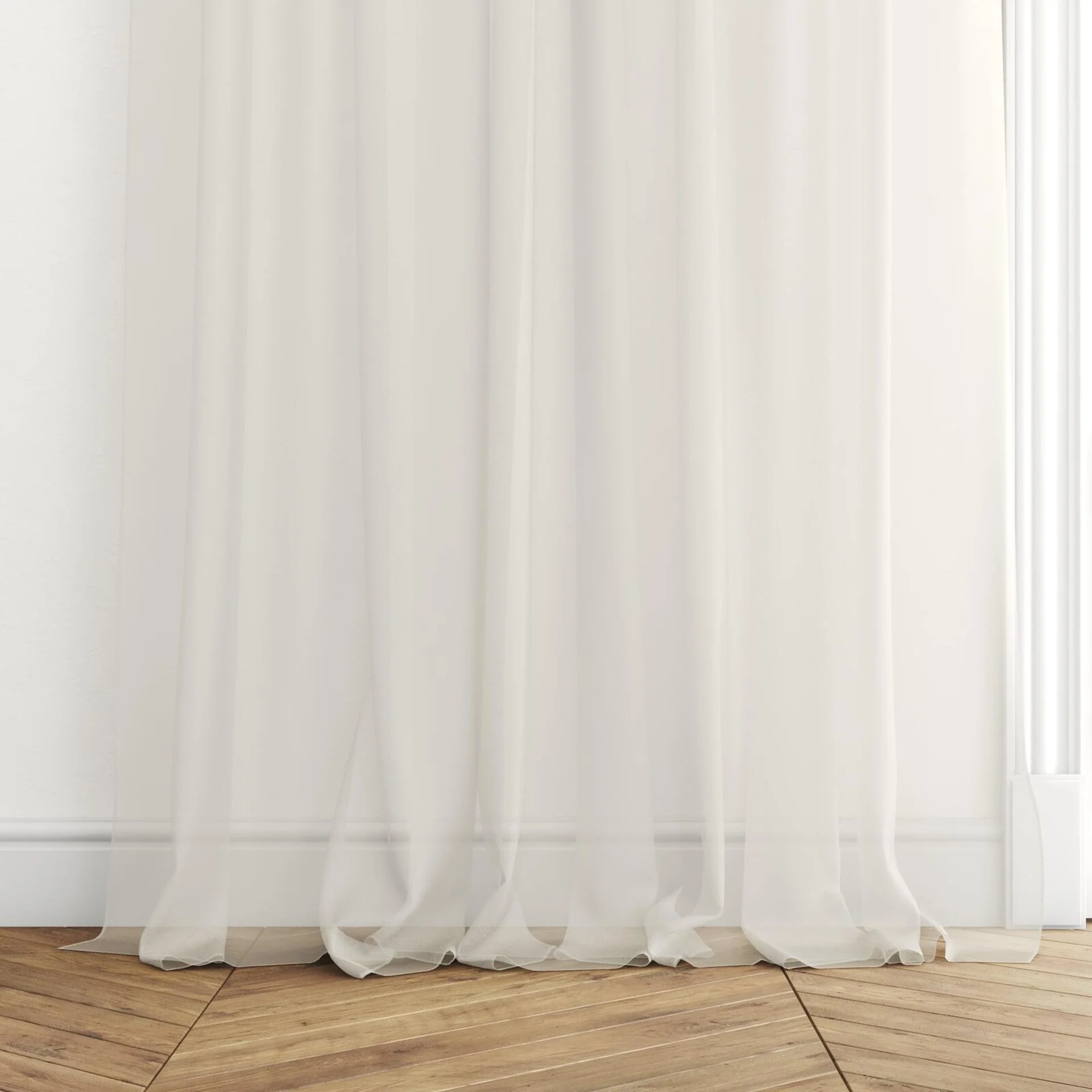 Bottom view of Xo Sand, puddled with pinch pleat, on curtain rod