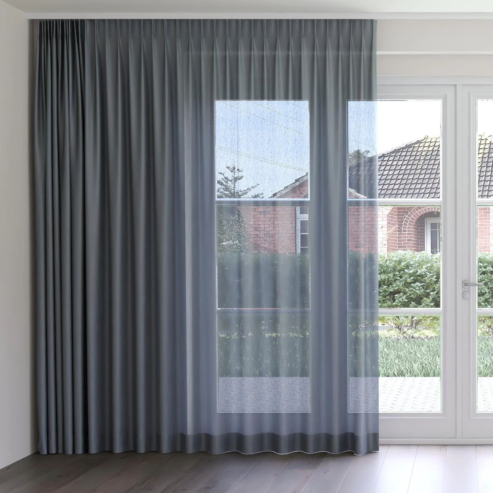 Front view of Linen Foundry, on curtain rail