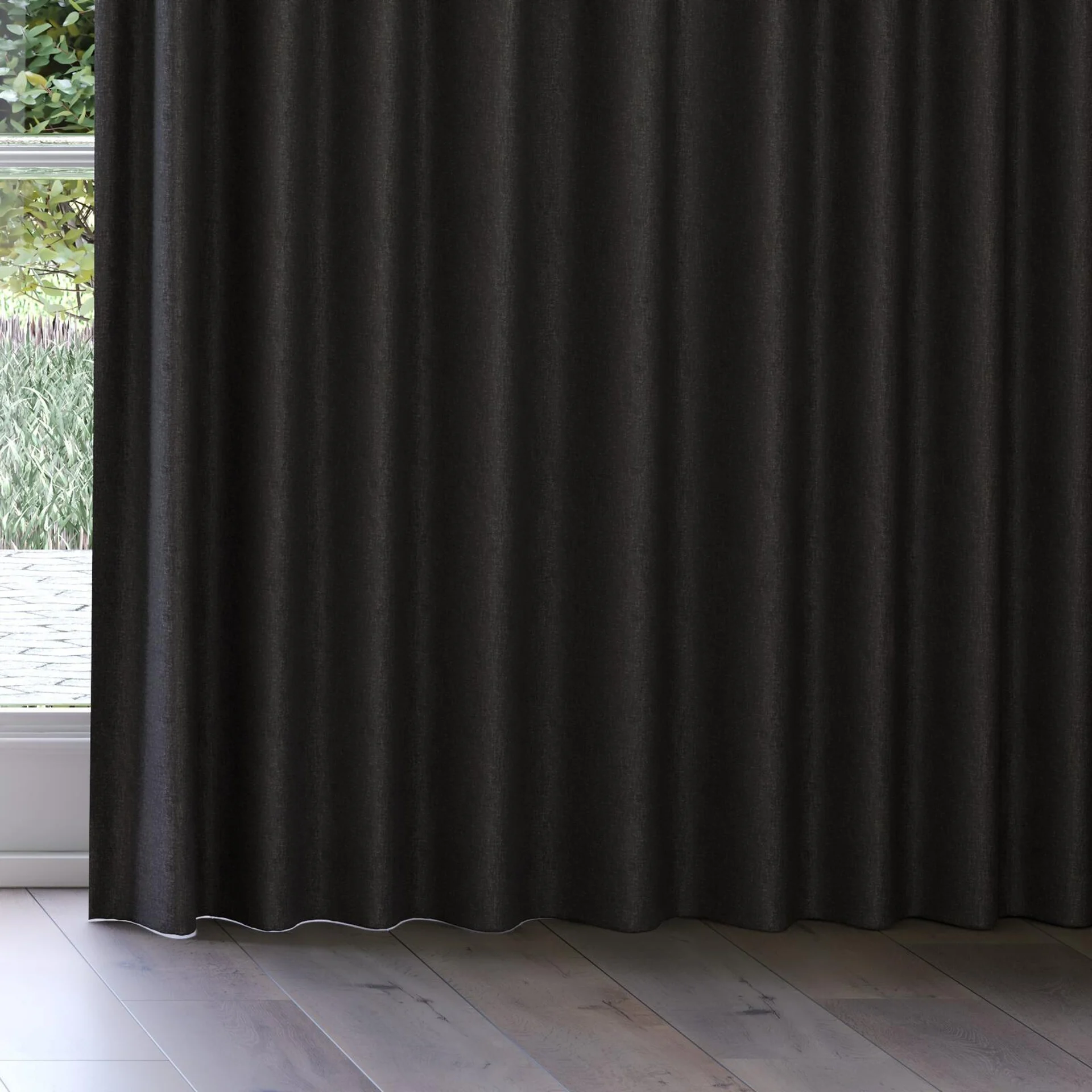 Bottom view of Rewind Liquorice, on curtain rail