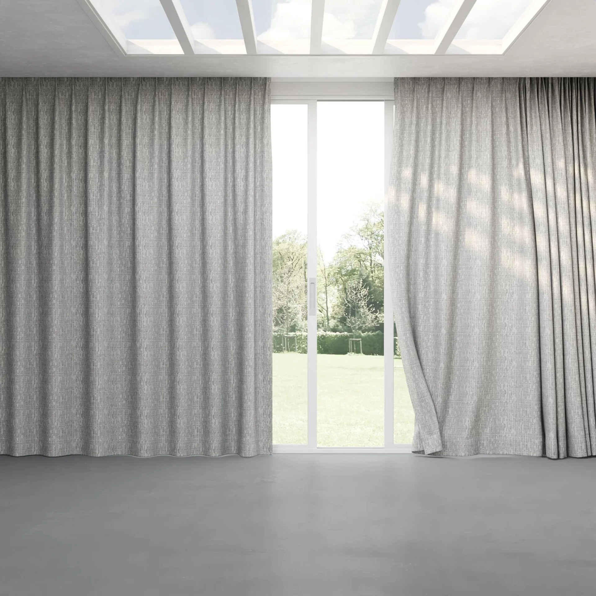 Full view of Unicode Silver, pinch pleat