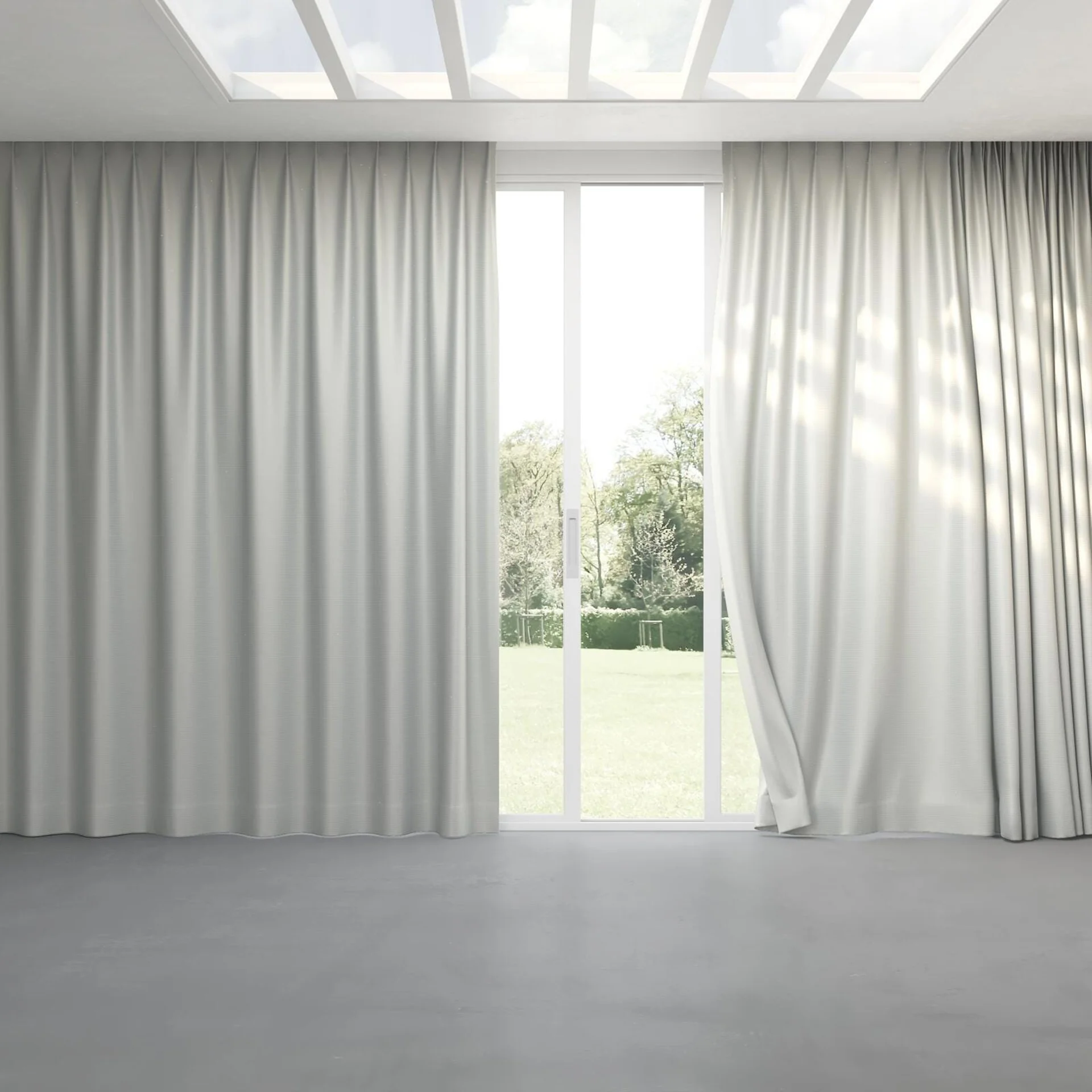 Full view of Kennedy II Blackout Whitewash, pinch pleat