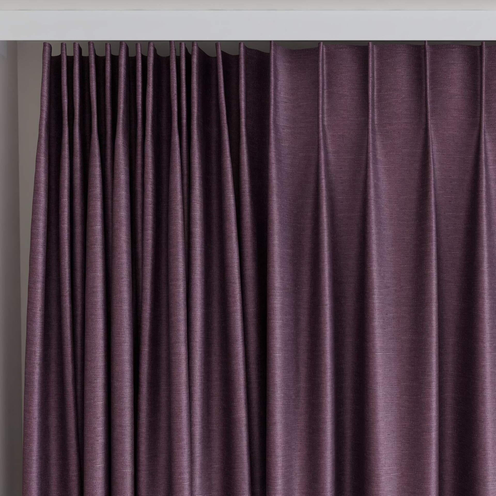 Top view of Provence Aubergine, on curtain rail