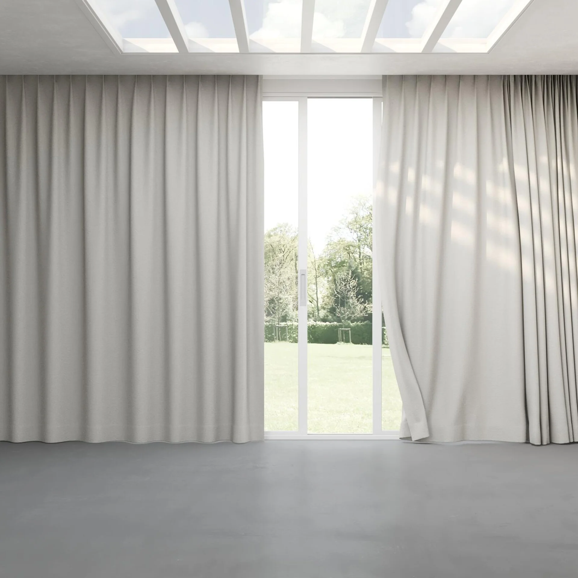 Full view of Obi Stonewash Silver Birch, pinch pleat