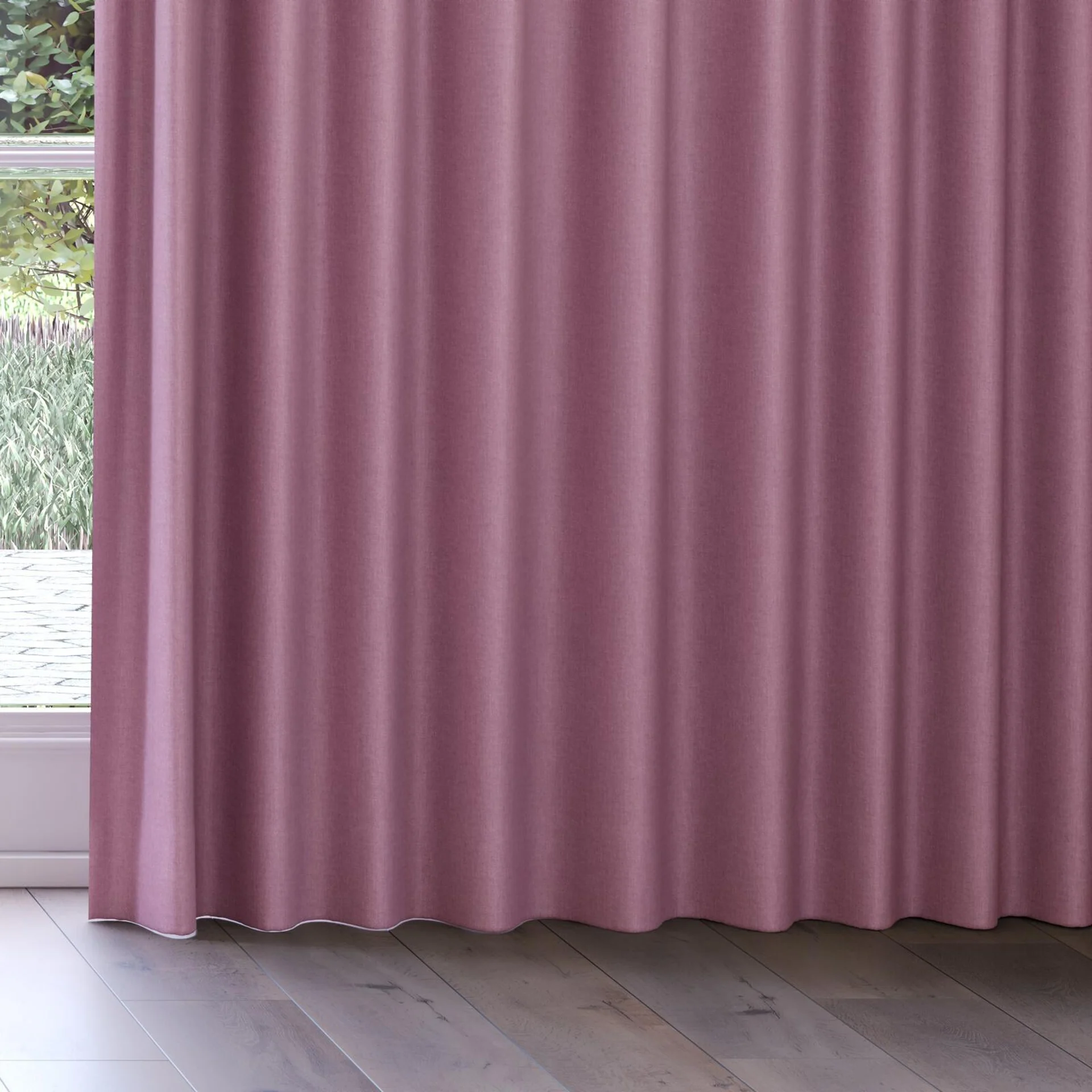 Bottom view of Cushy Orchid, on curtain rail