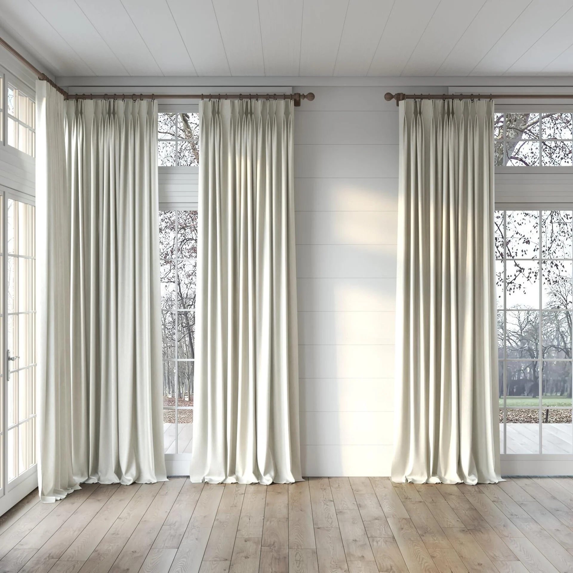 Full view of Glamour Wool, puddled, on curtain rod