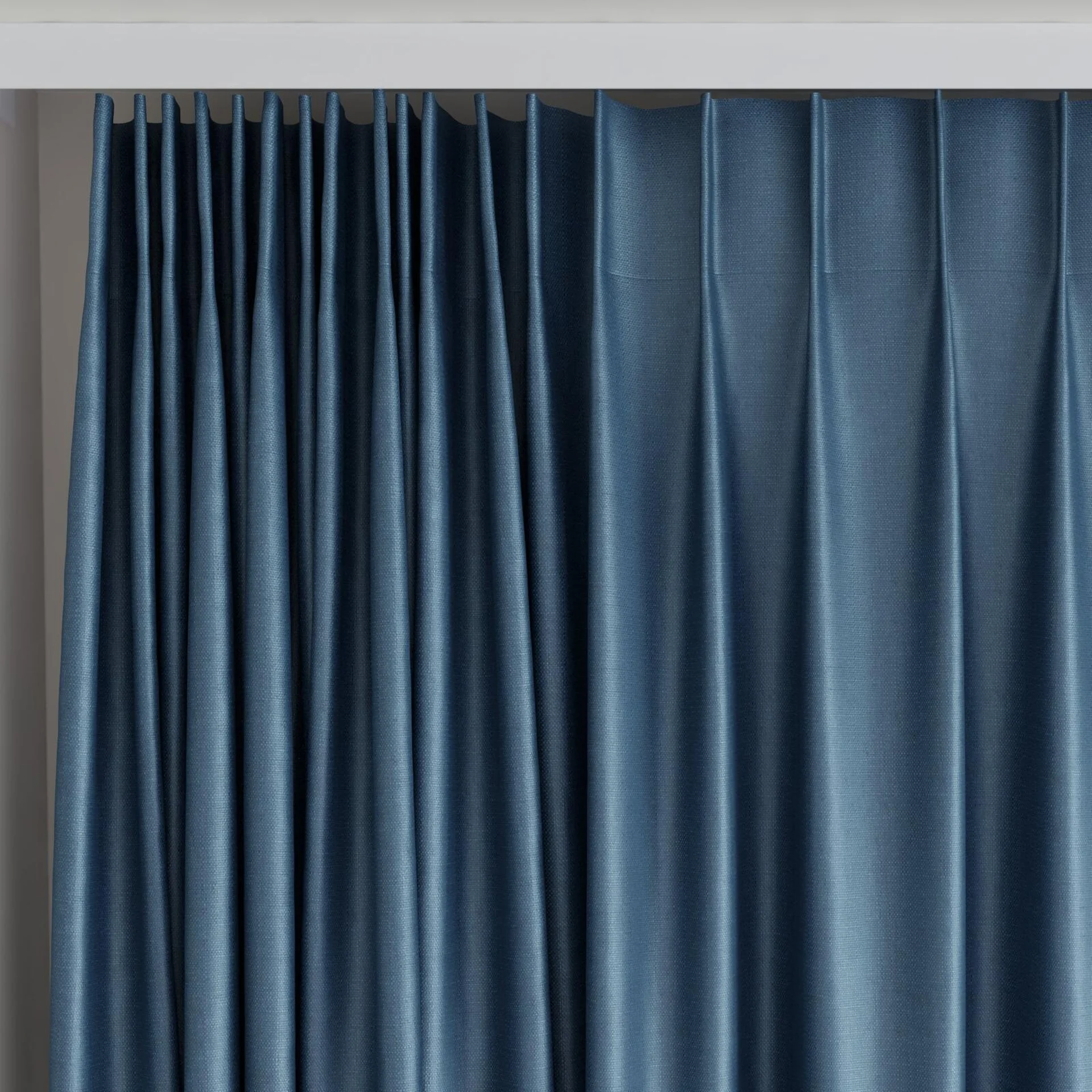 Top view of Stallion 2 Blackout Delft, on curtain rail