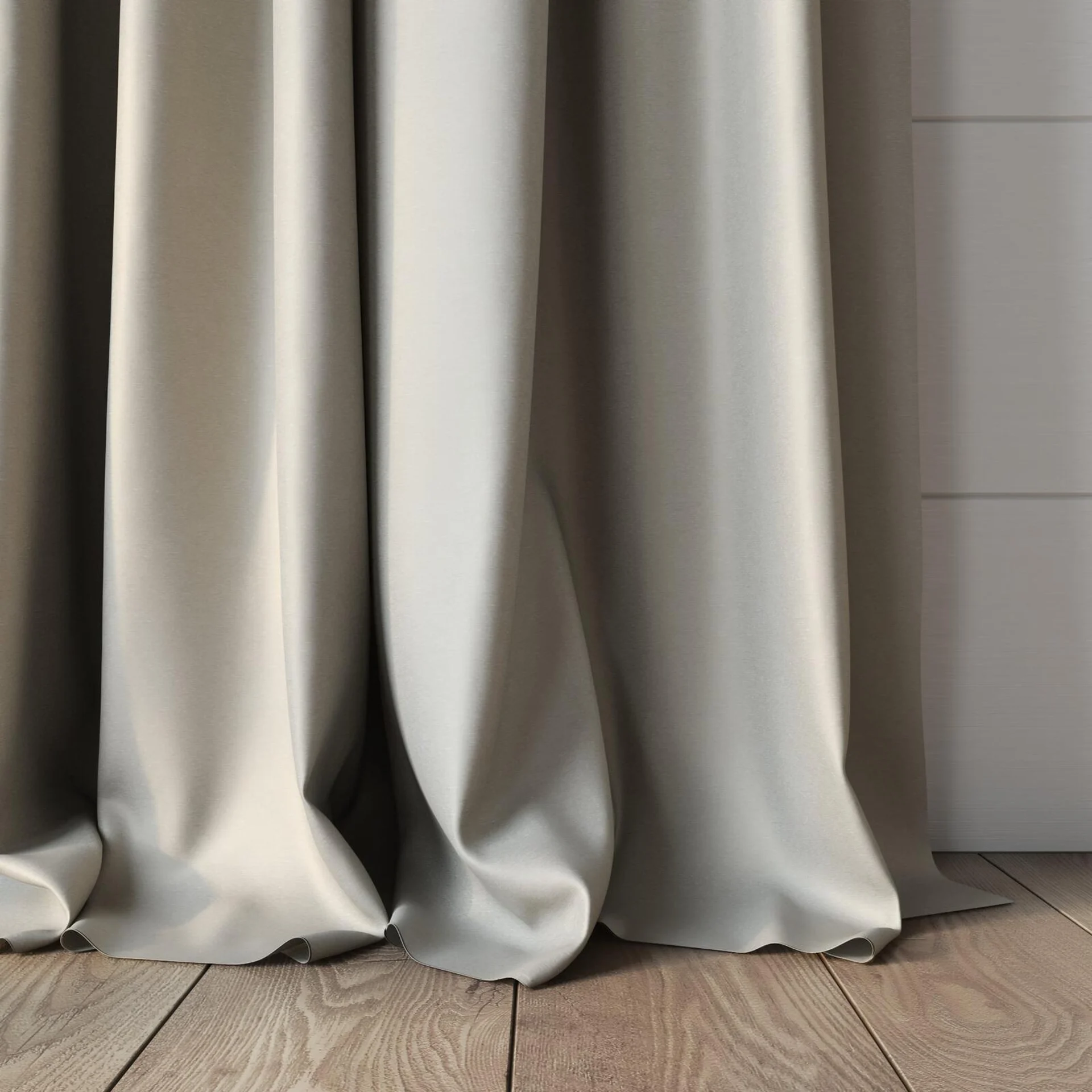 Bottom view of Stellar Blackout Linen, puddled, on curtain rod