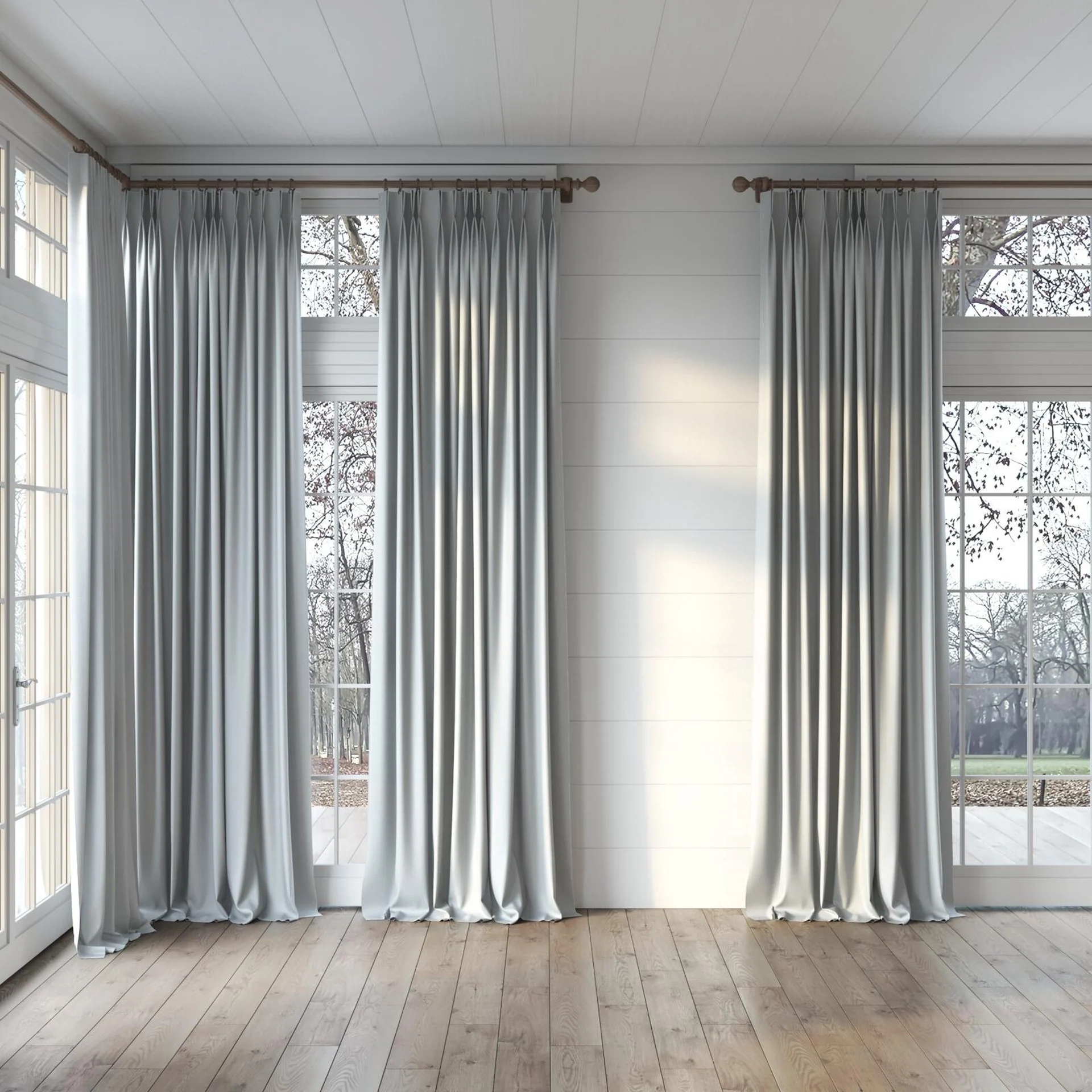 Full view of Duede Smoke, puddled, on curtain rod