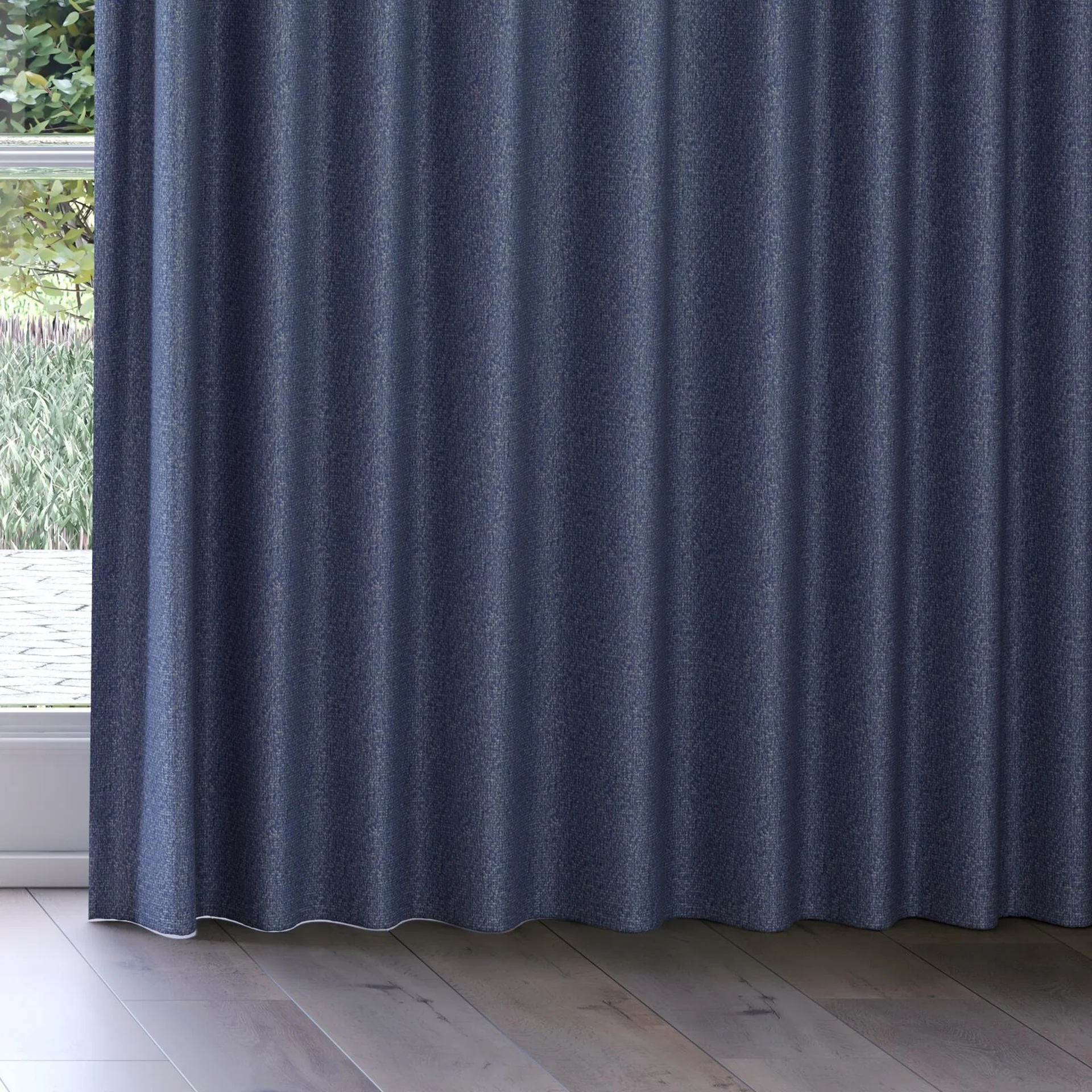 Bottom view of Sabik Indigo, on curtain rail