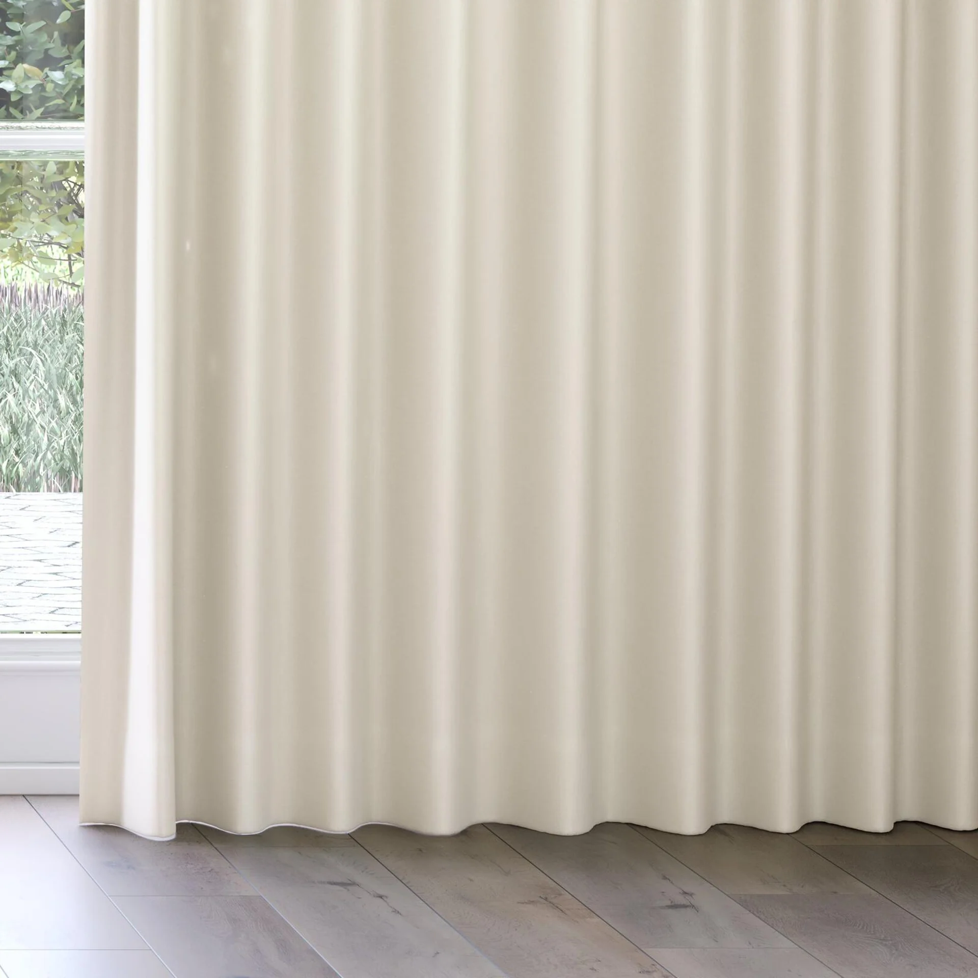 Bottom view of Duede Cream, on curtain rail