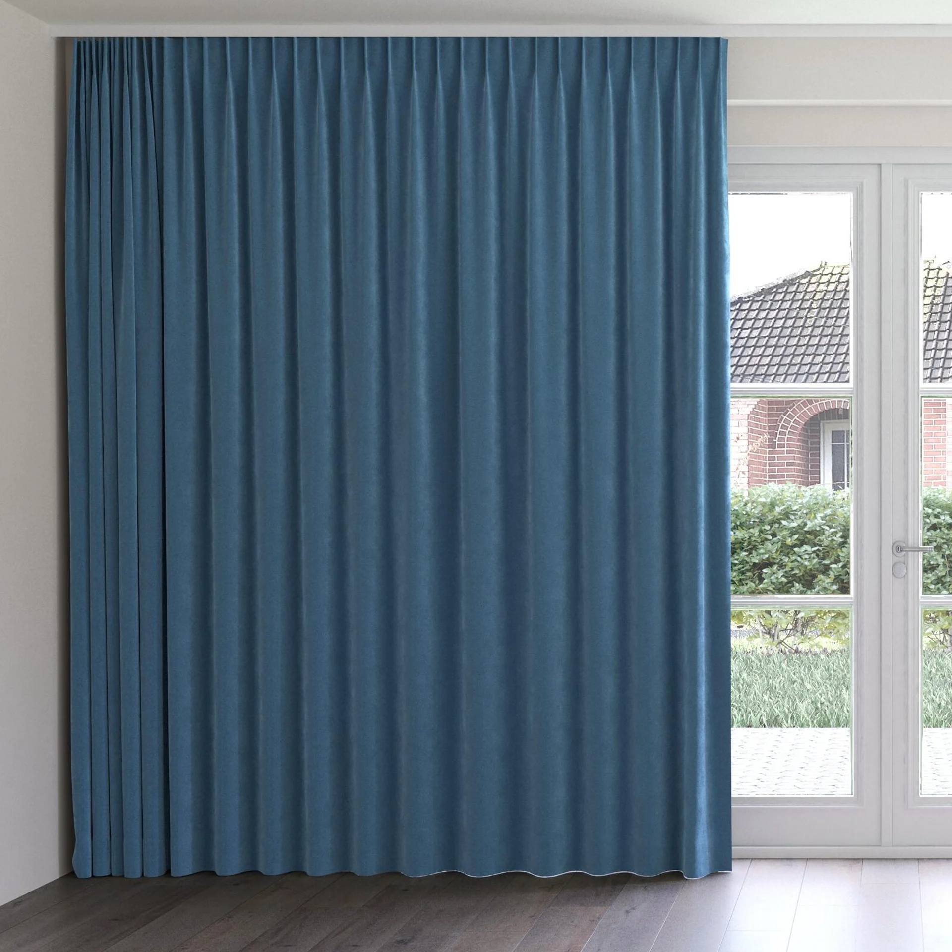 Front view of Lux Velvet Azure 8817, on curtain rail