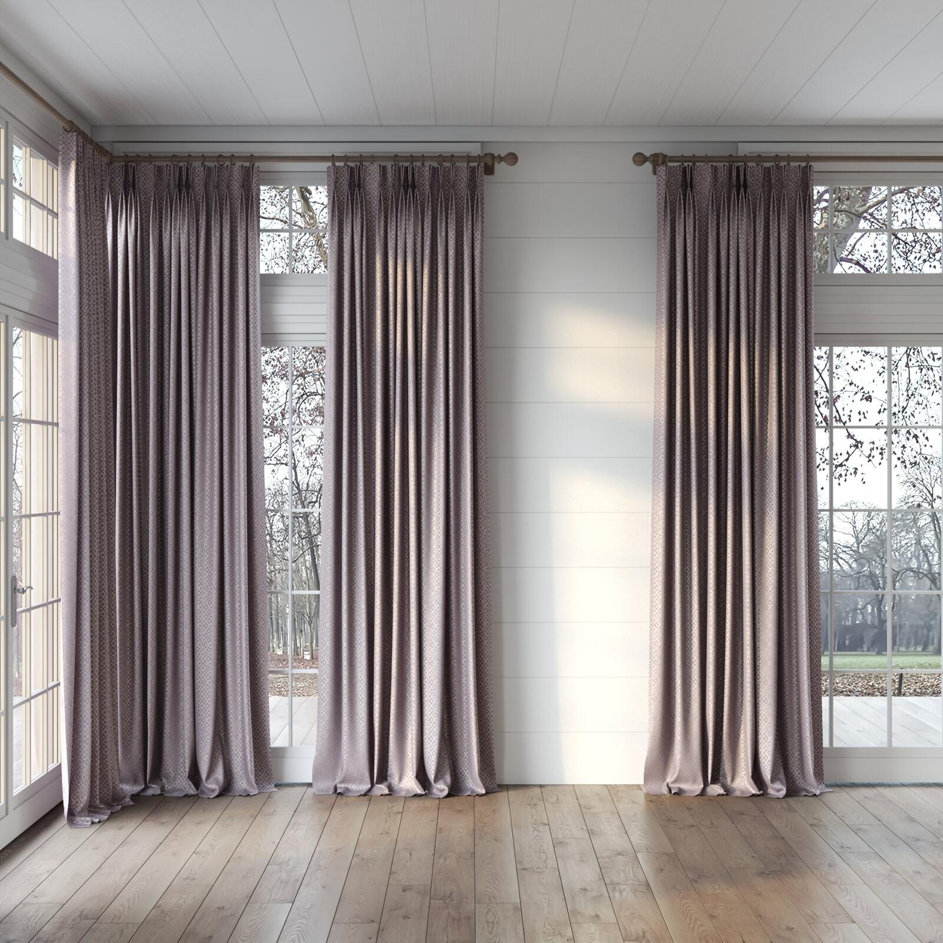Full view of Daytona Grape, puddled, on curtain rod