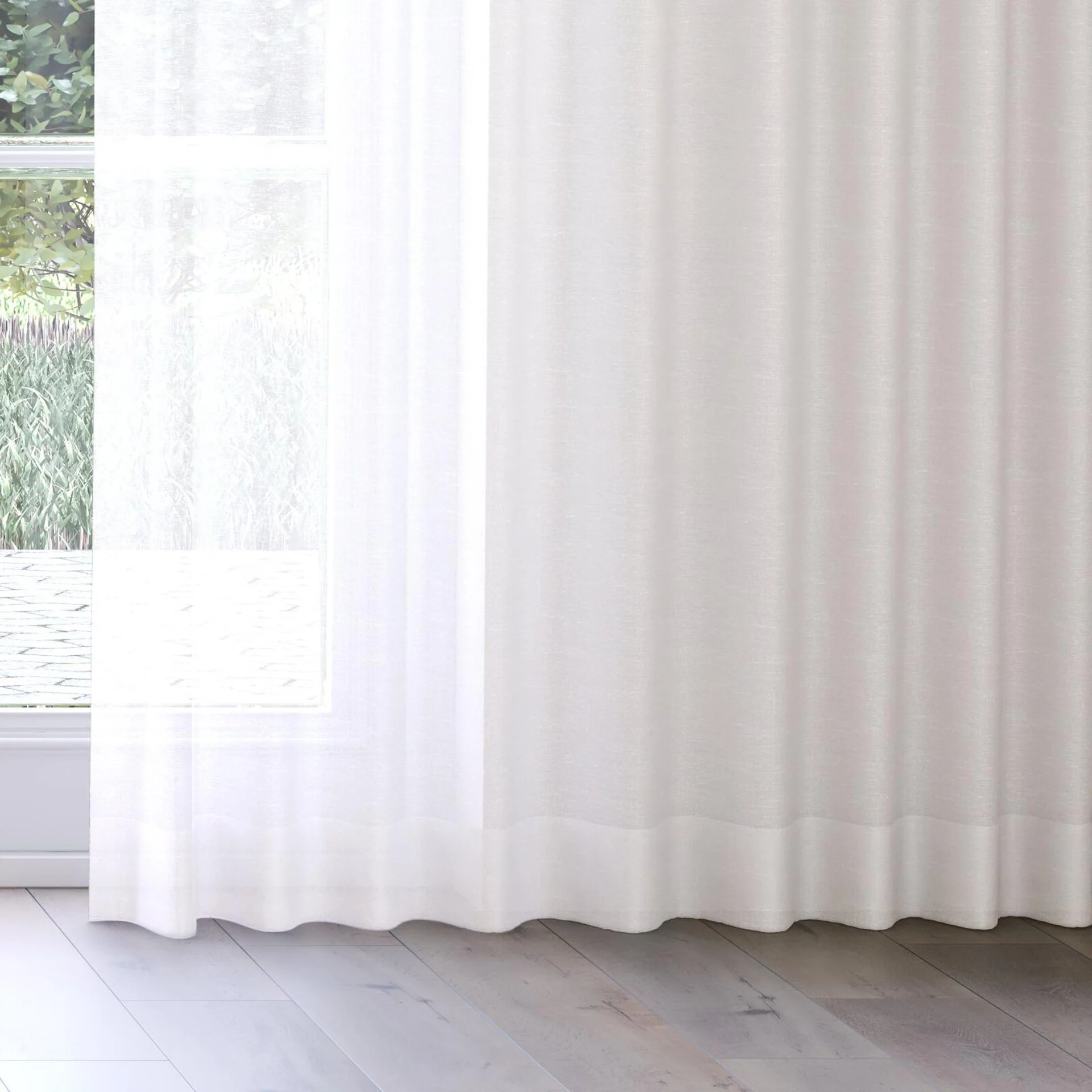Bottom view of Sencha Linen, on curtain rail