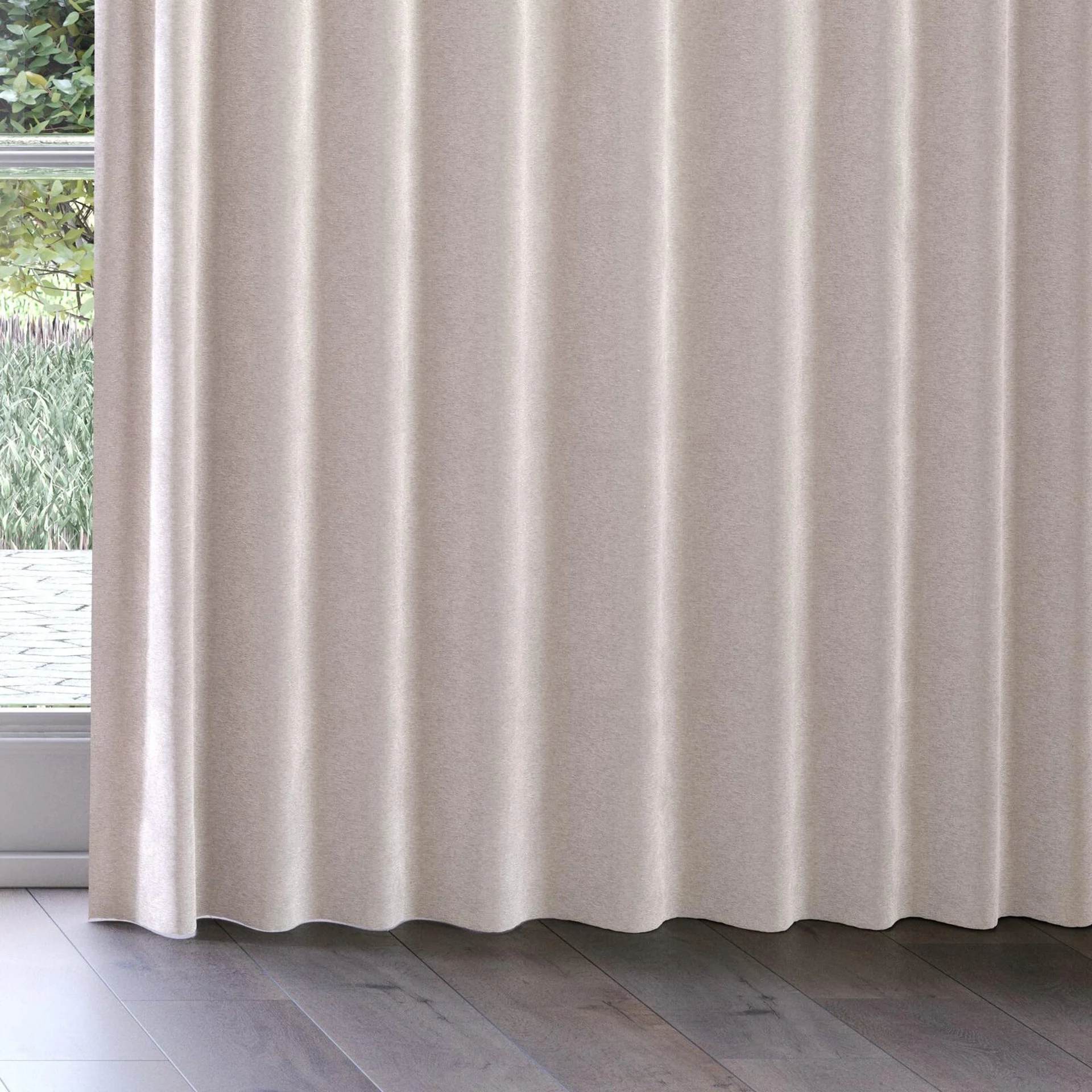 Bottom view of Geneva Taupe, on curtain rail