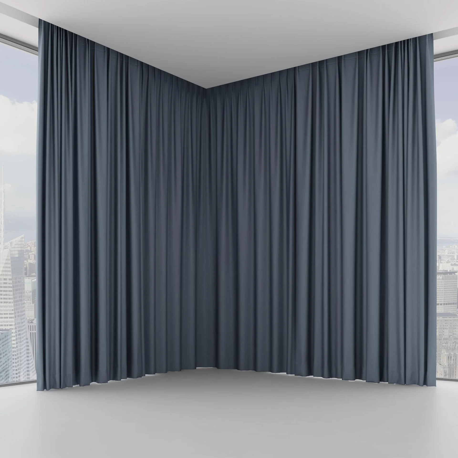 Front view of Linen Indigo, on hidden rail