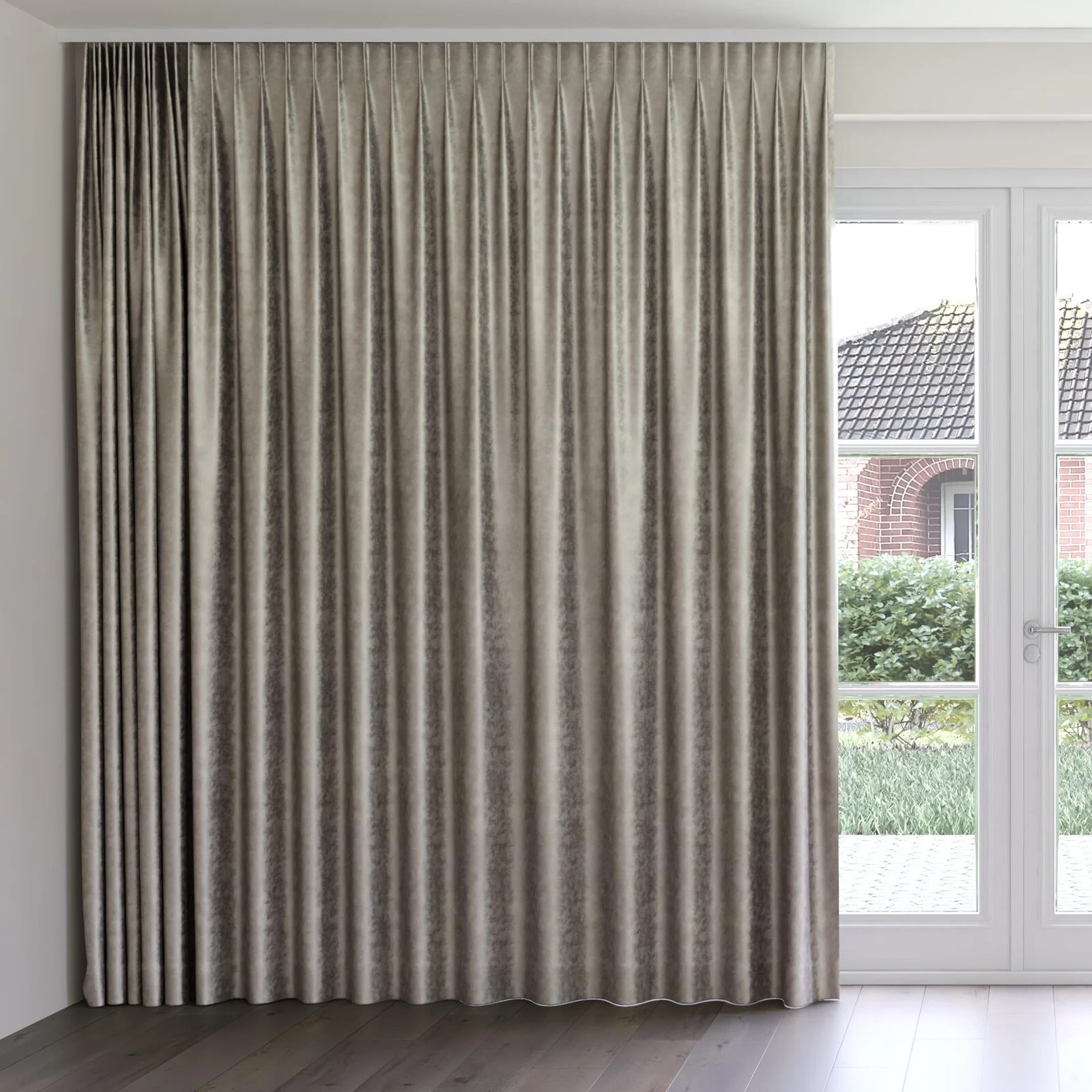 Front view of Fizz Titanium, on curtain rail