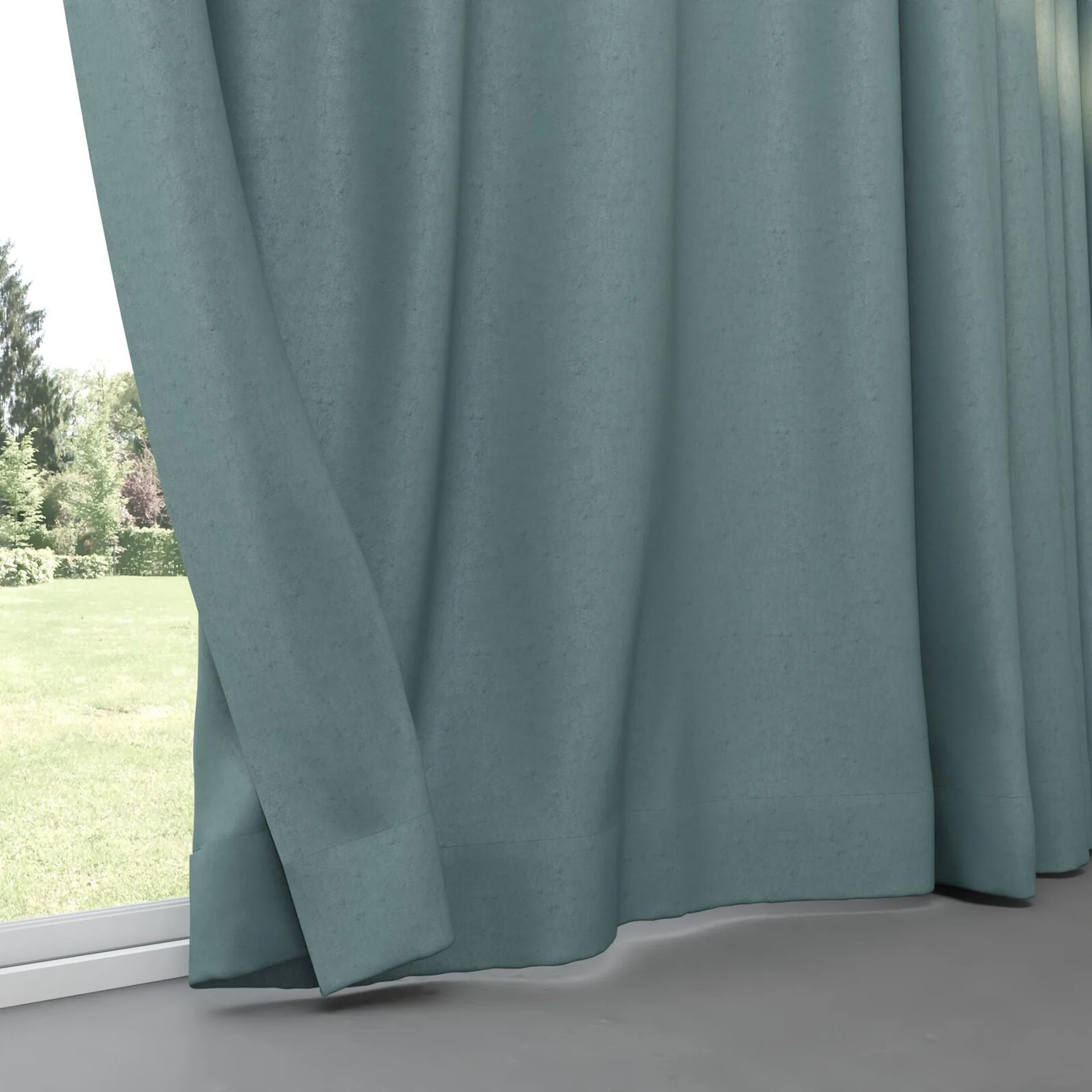 Bottom view of Luxo Teal, pinch pleat