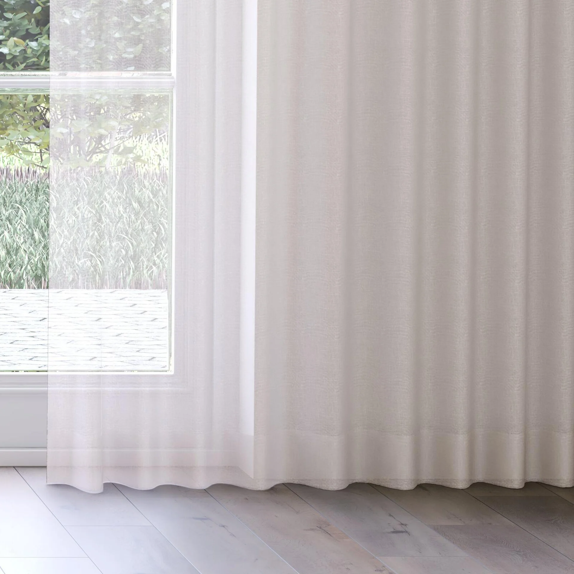 Bottom view of Graceful Linen, on curtain rail