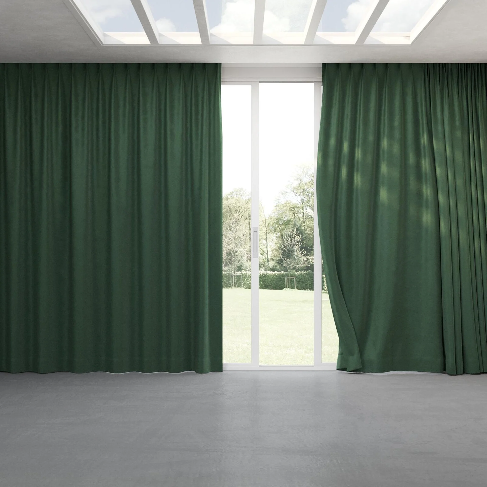 Full view of Velvelux Pesto, pinch pleat