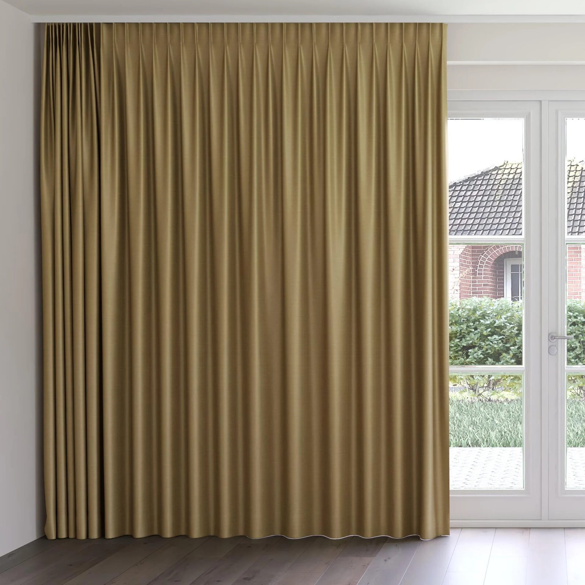Front view of Silky Bronze, on curtain rail