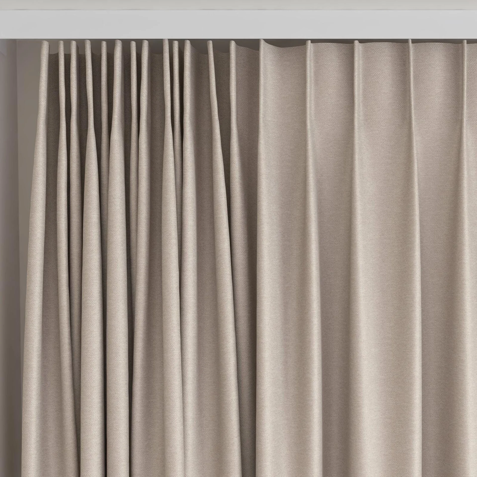 Top view of Duede Putty, on curtain rail