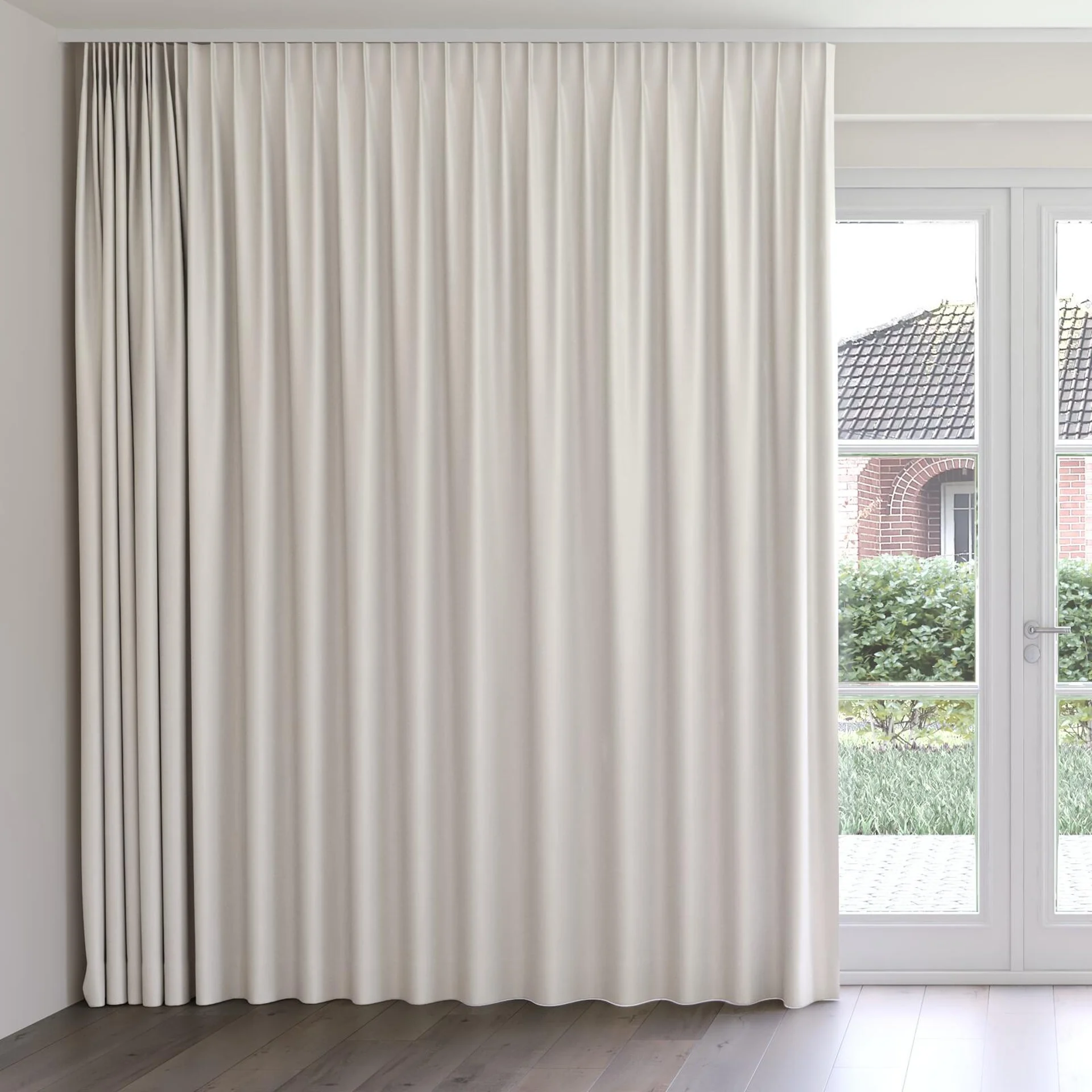 Front view of Eclipse Blackout Oyster, on curtain rail