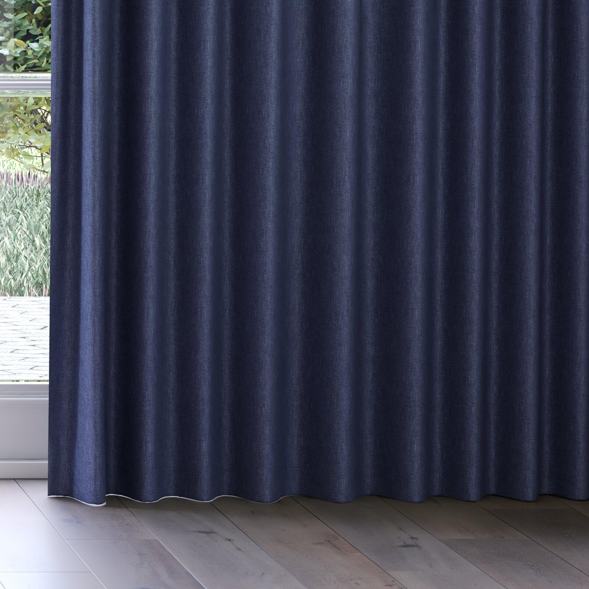 Bottom view of Perfecto Navy, on curtain rail