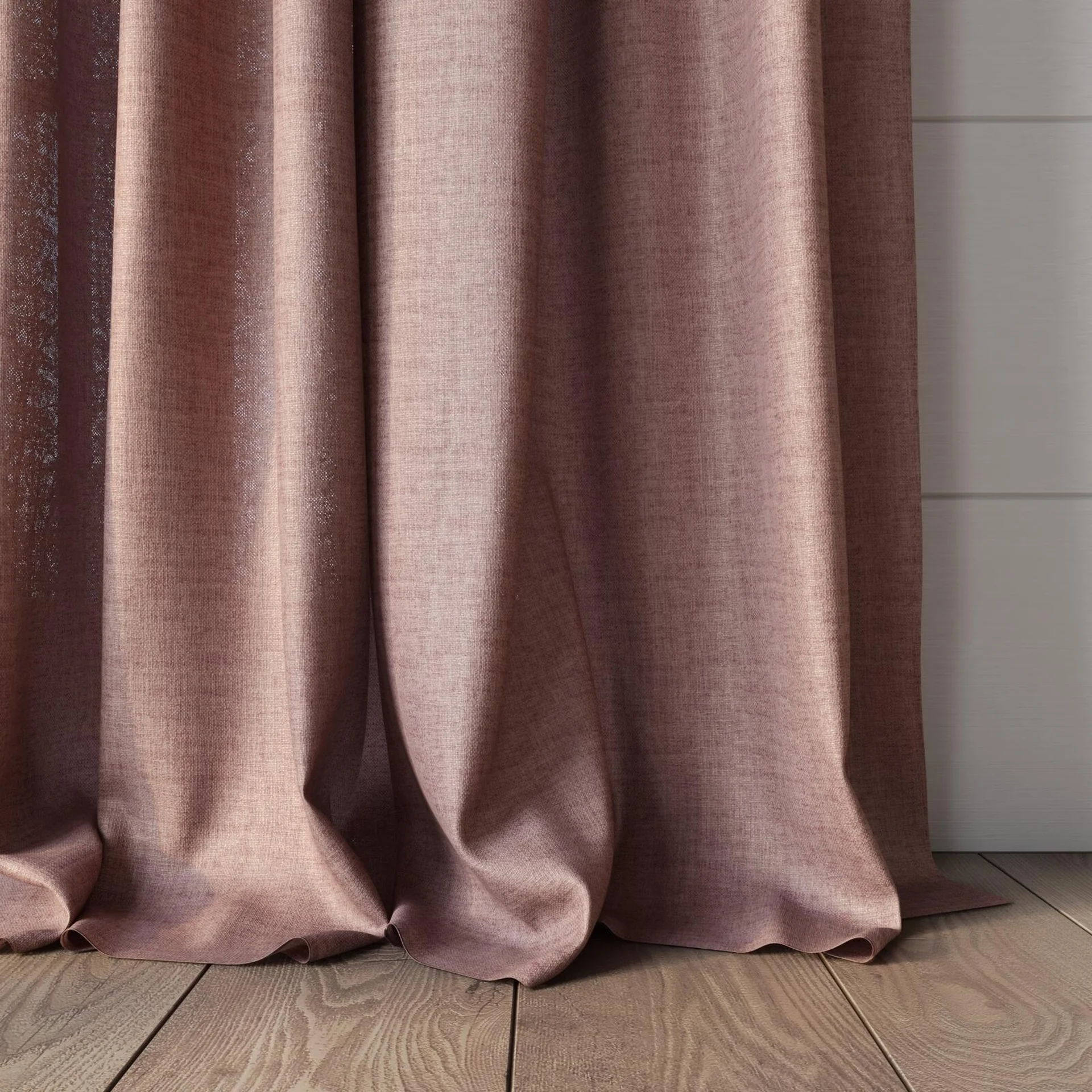 Bottom view of Motion Boudoir, puddled, on curtain rod