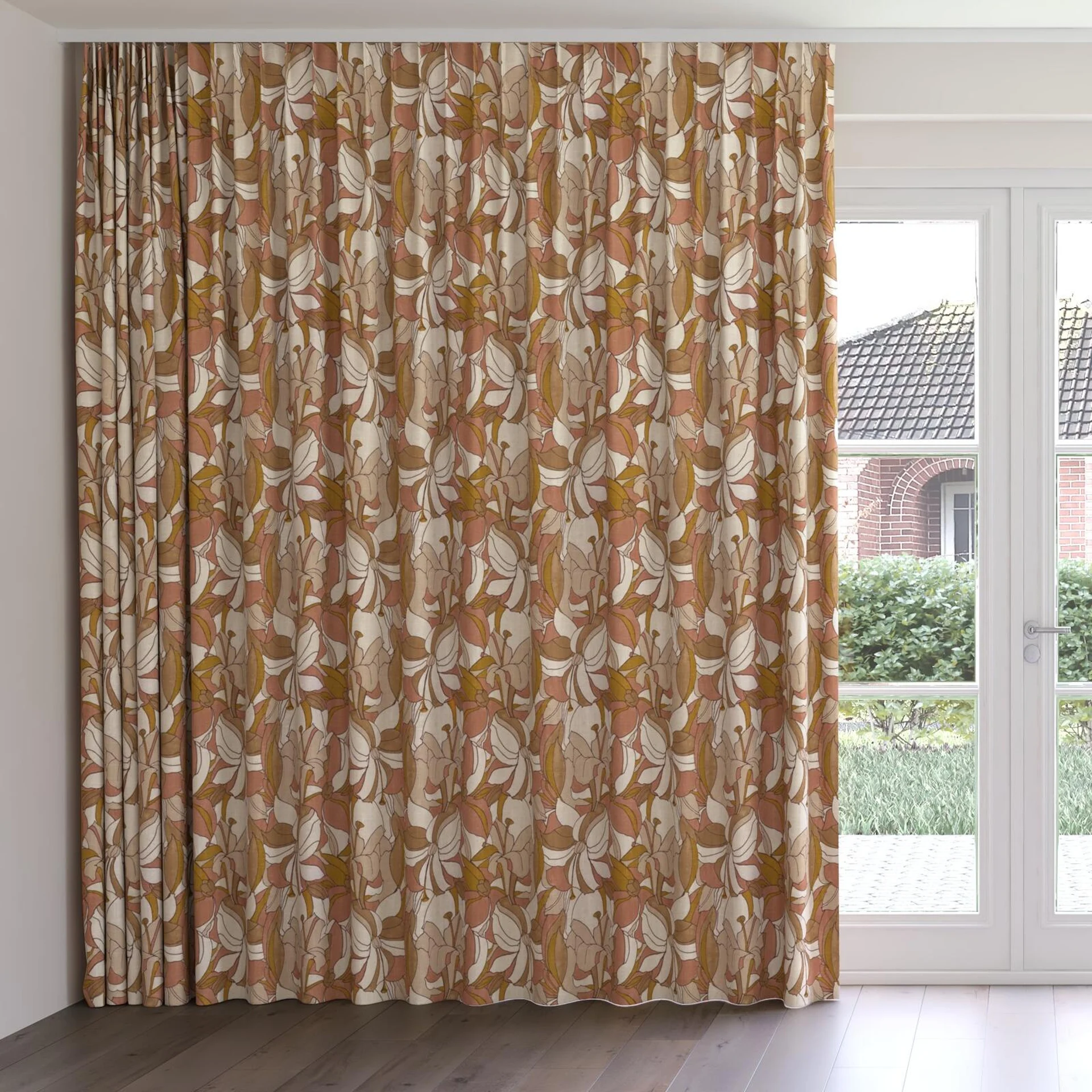 Front view of Lilium Saffron, on curtain rail