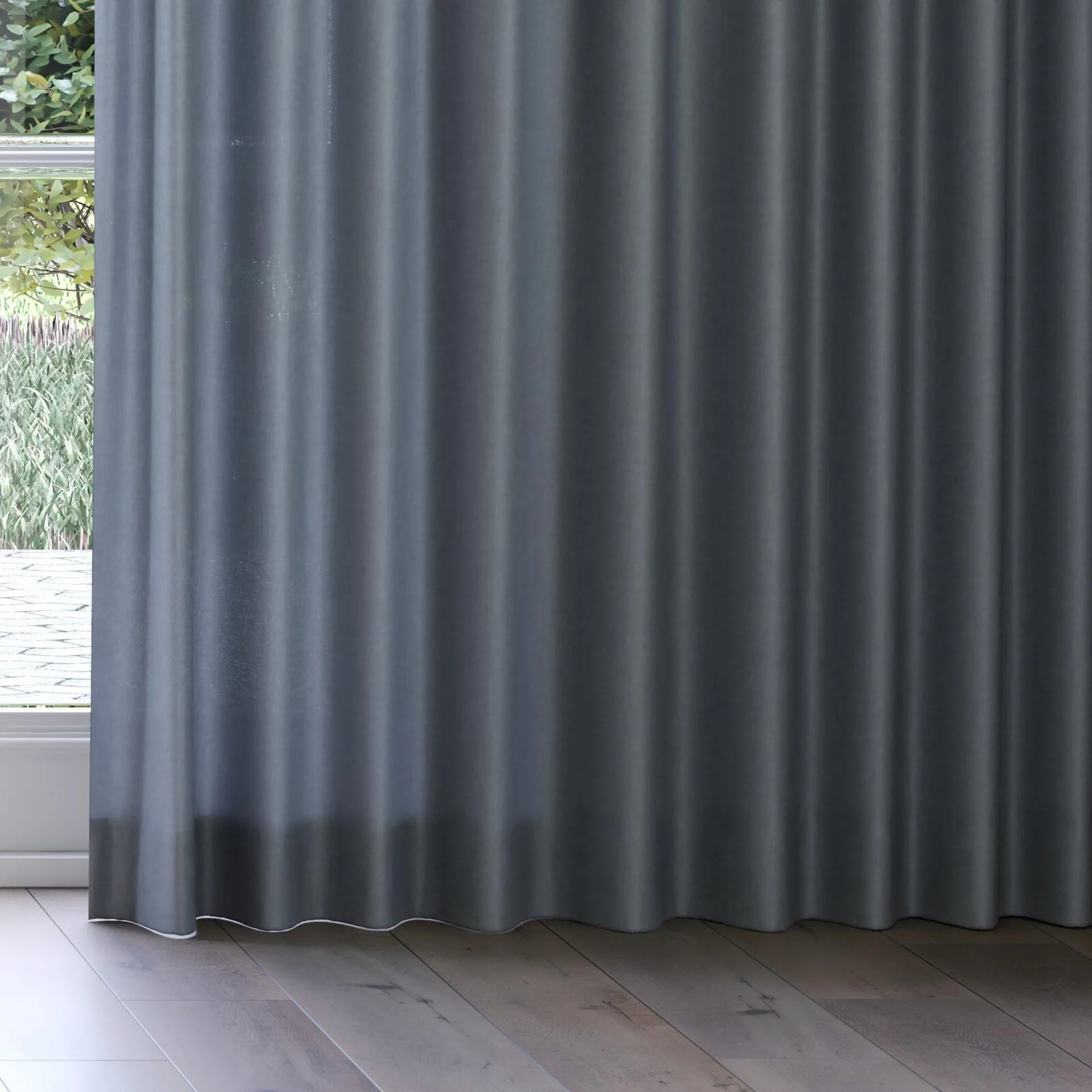 Bottom view of Arcadia Graphite, on curtain rail