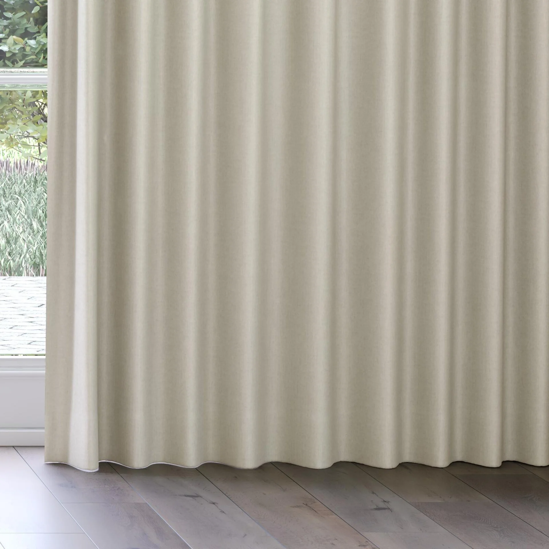 Bottom view of Cushy Sesame, on curtain rail