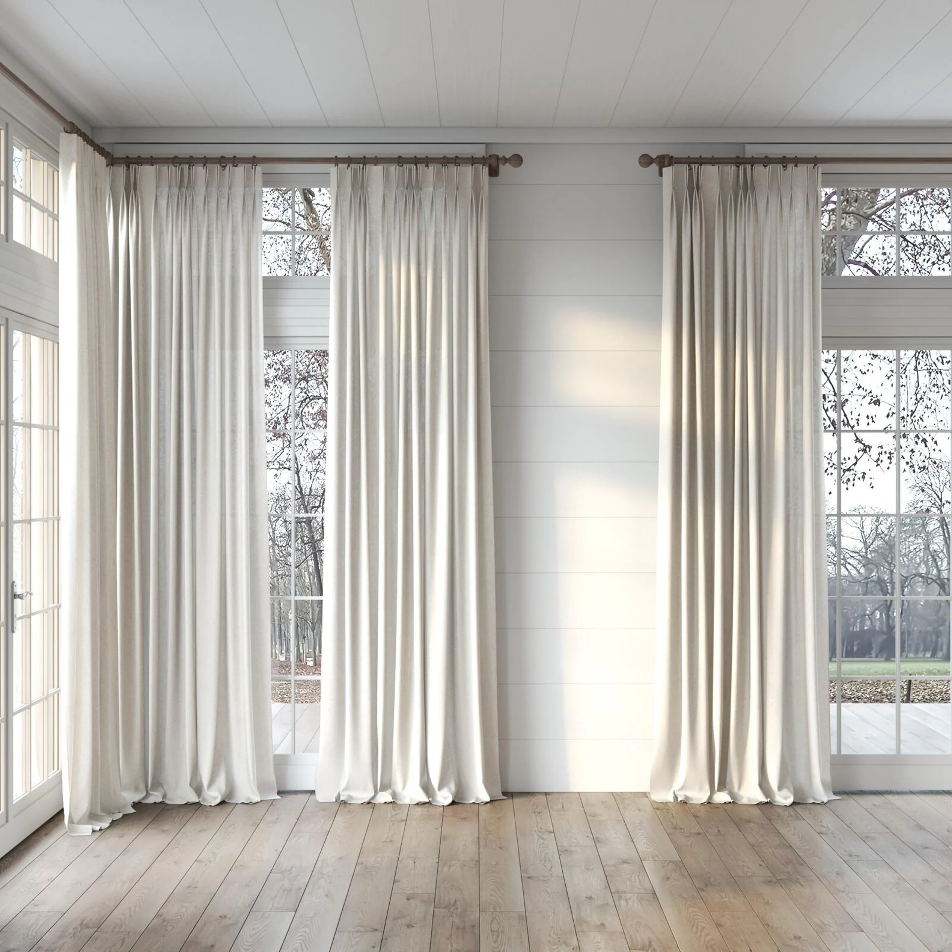 Full view of Envoy 2 Angora 320cm, puddled, on curtain rod