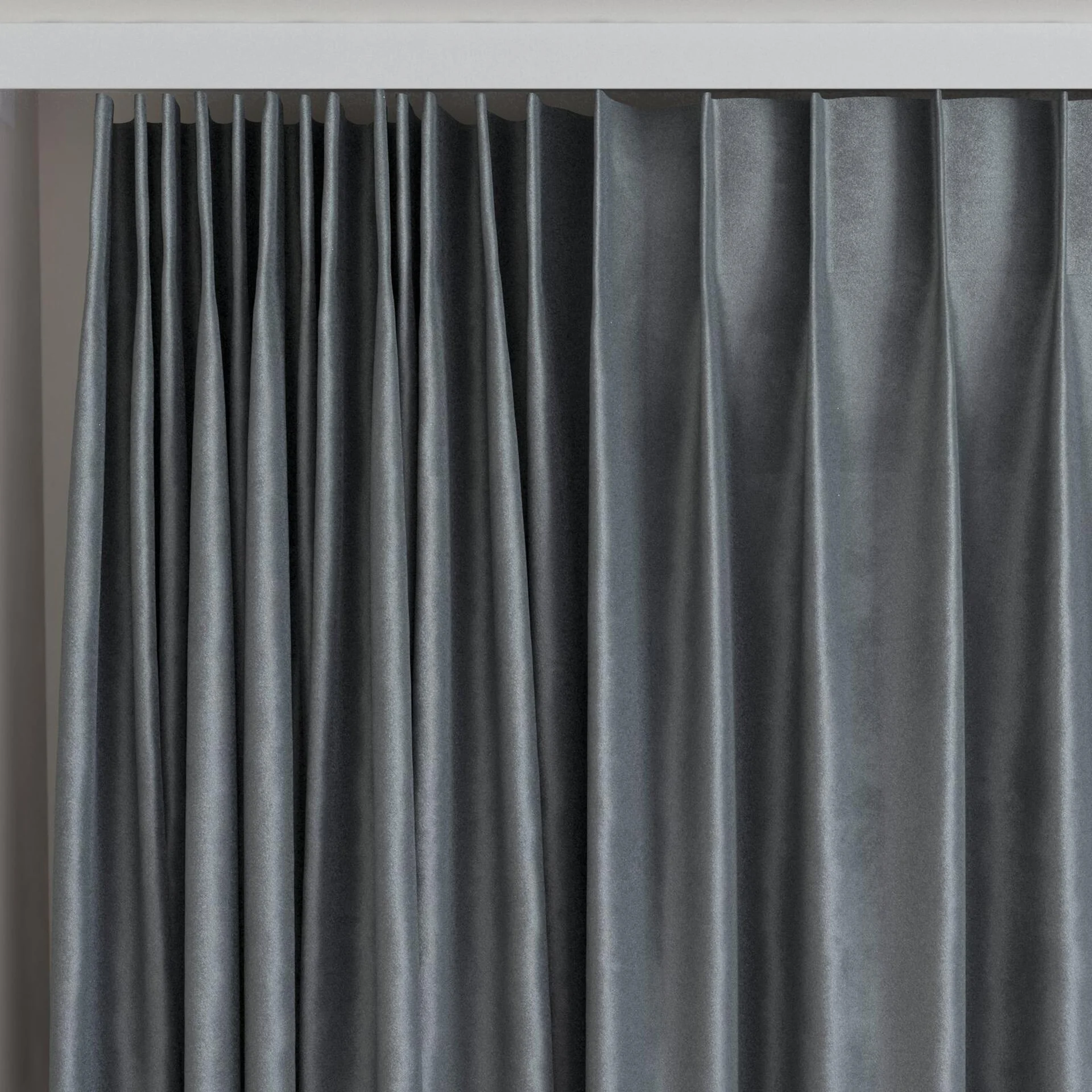 Top view of Velvelux Pewter, on curtain rail