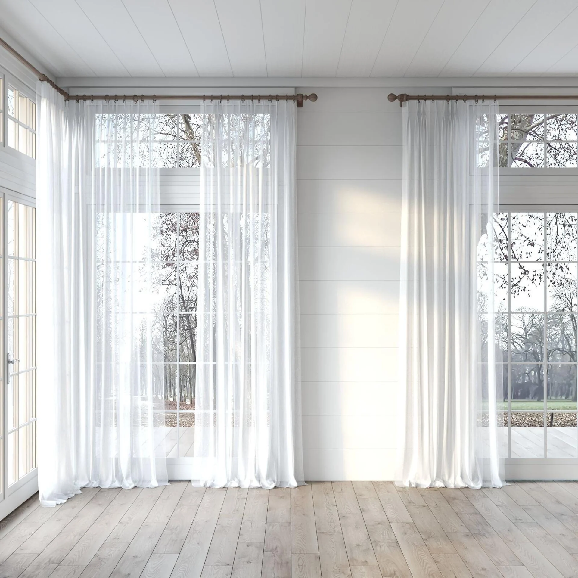 Full view of Emerge Cloud, puddled, on curtain rod