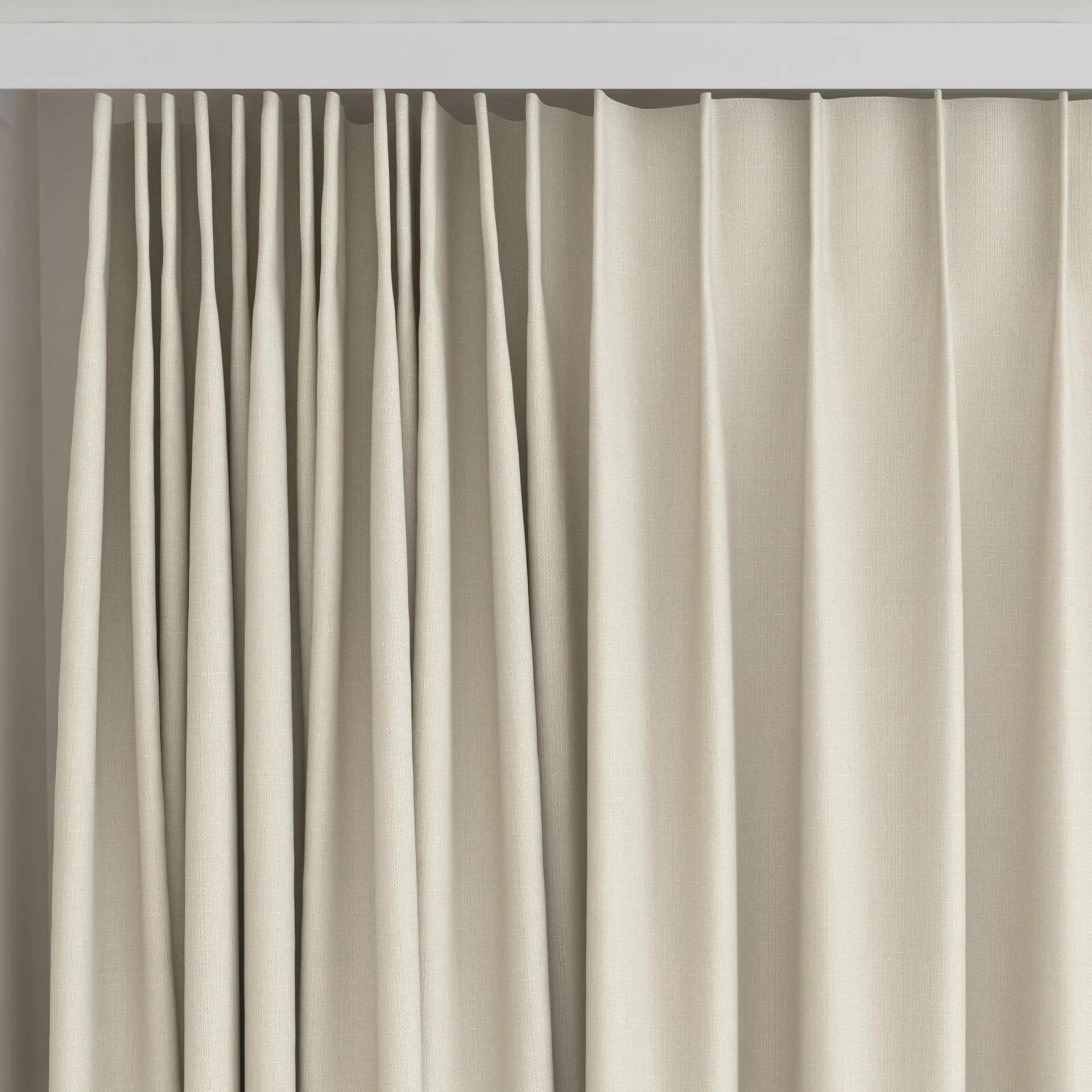 Top view of Darkness Raffia, on curtain rail
