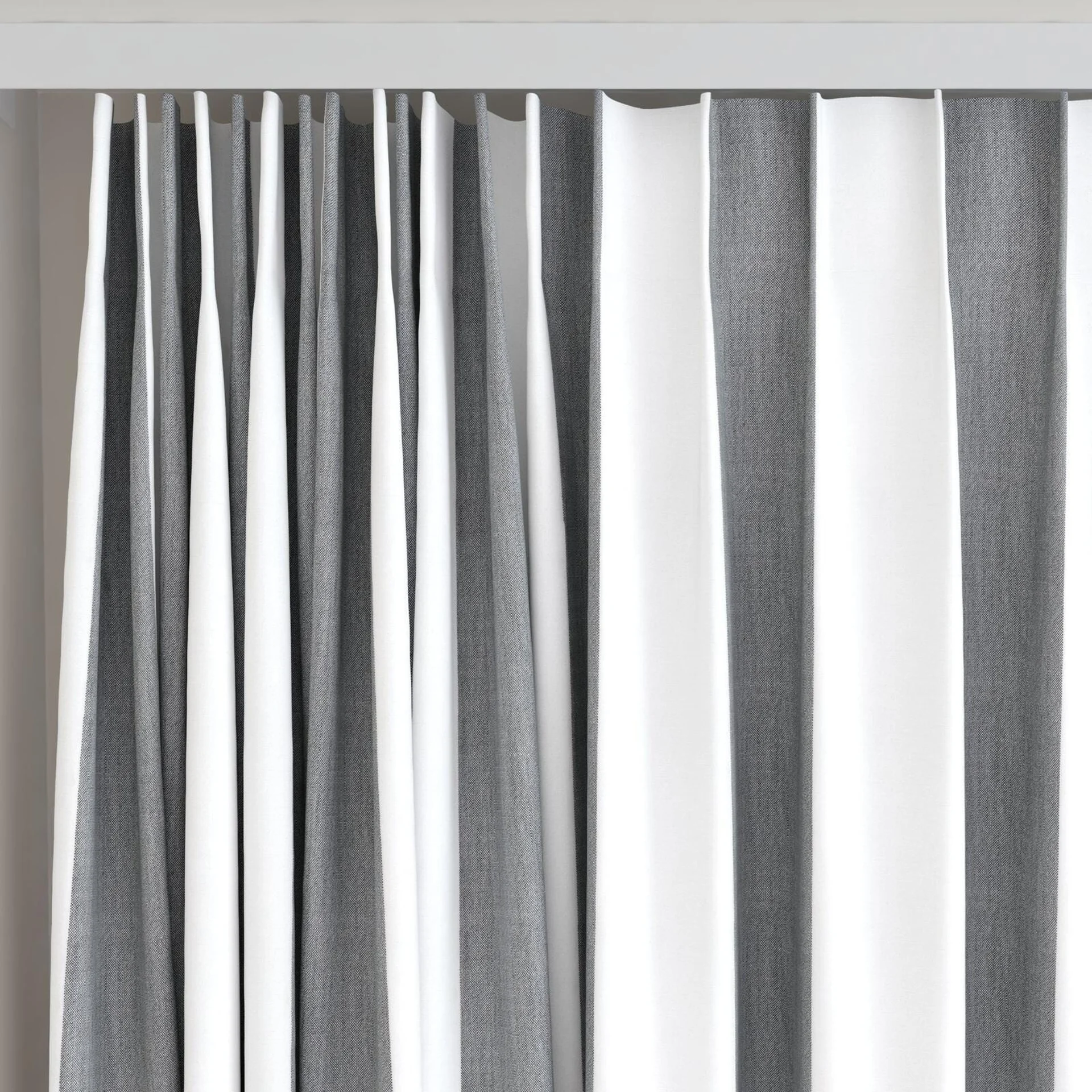 Top view of Chambray Bold Black, on curtain rail