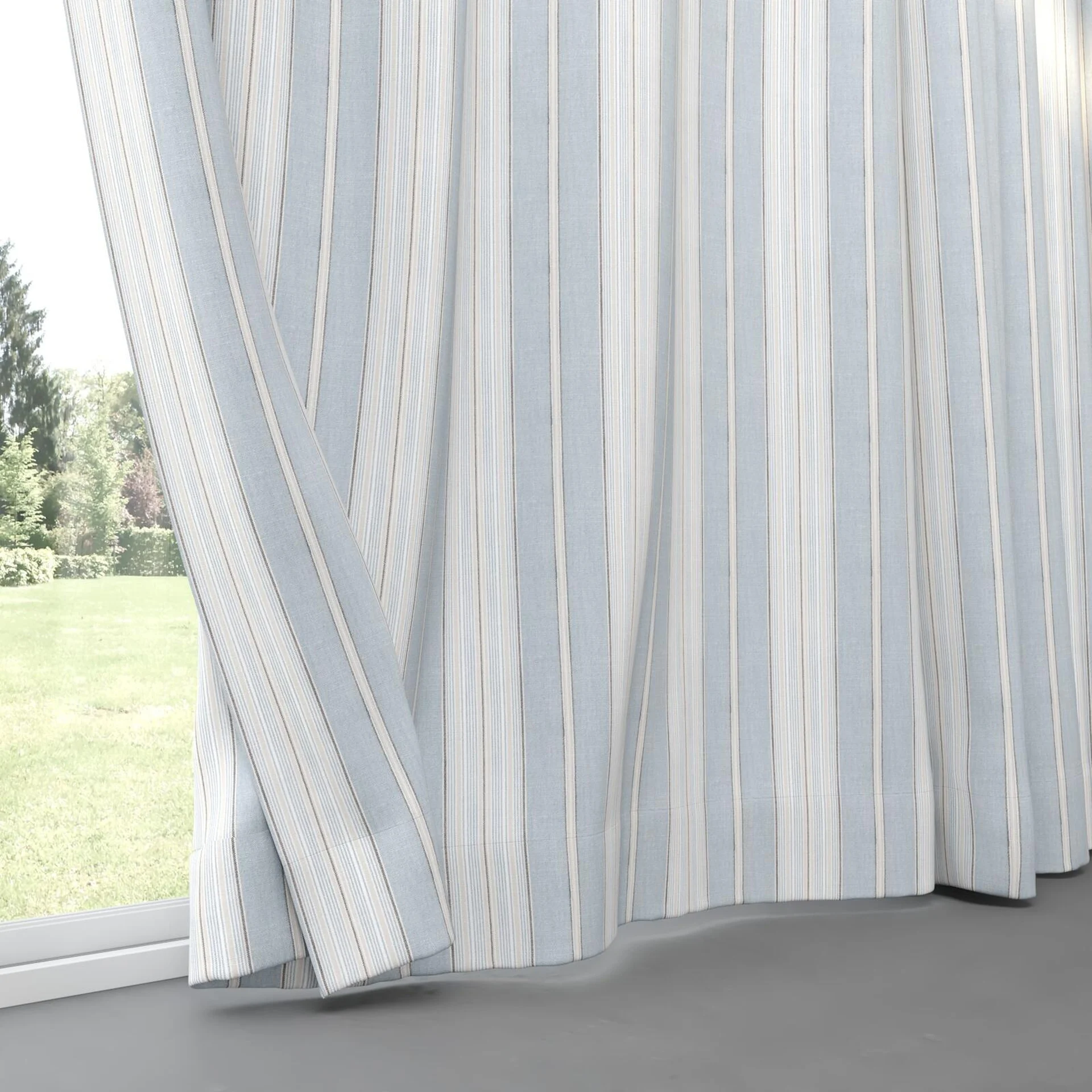 Bottom view of Chambray Multi Sky Blue, pinch pleat