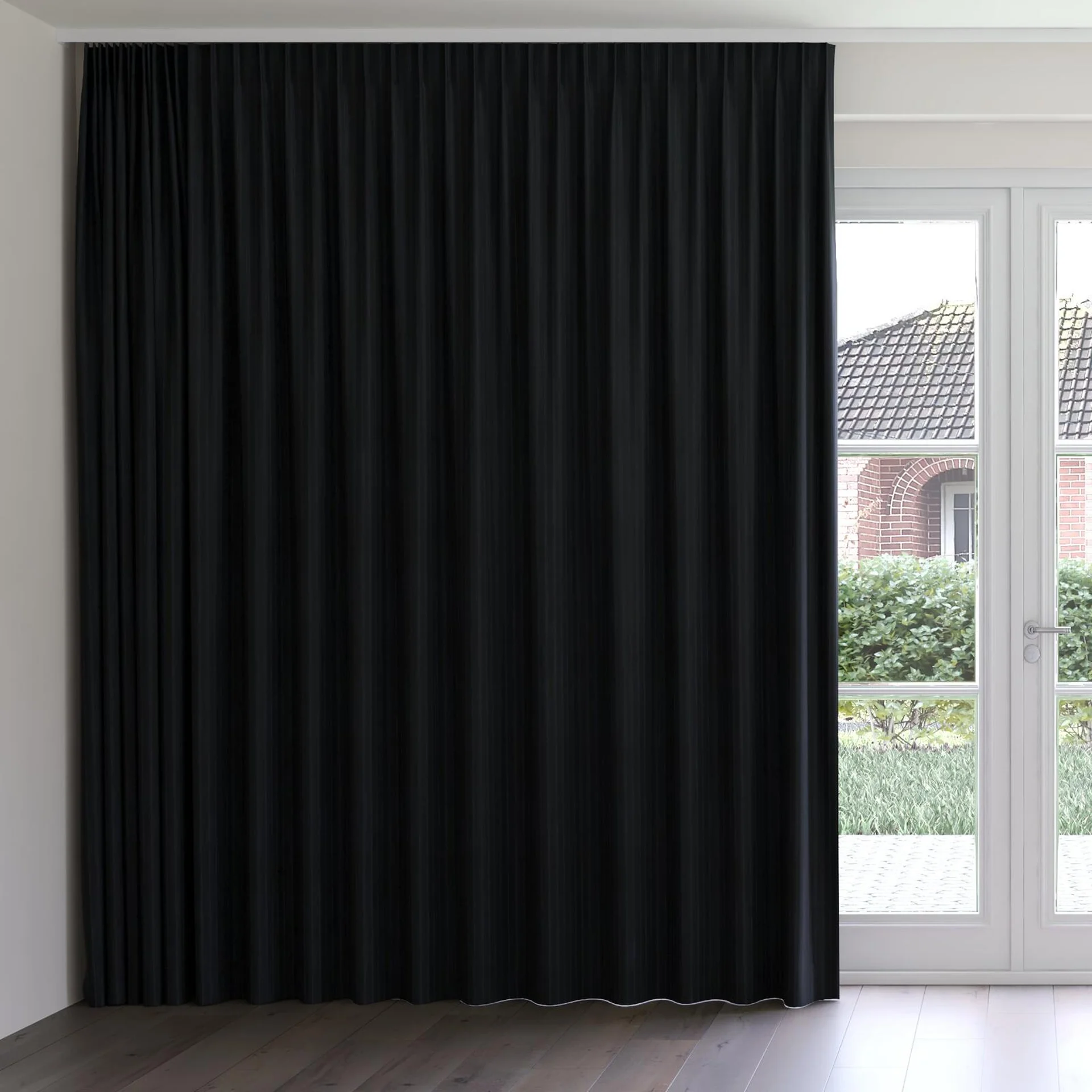 Front view of Cordial Raven, on curtain rail