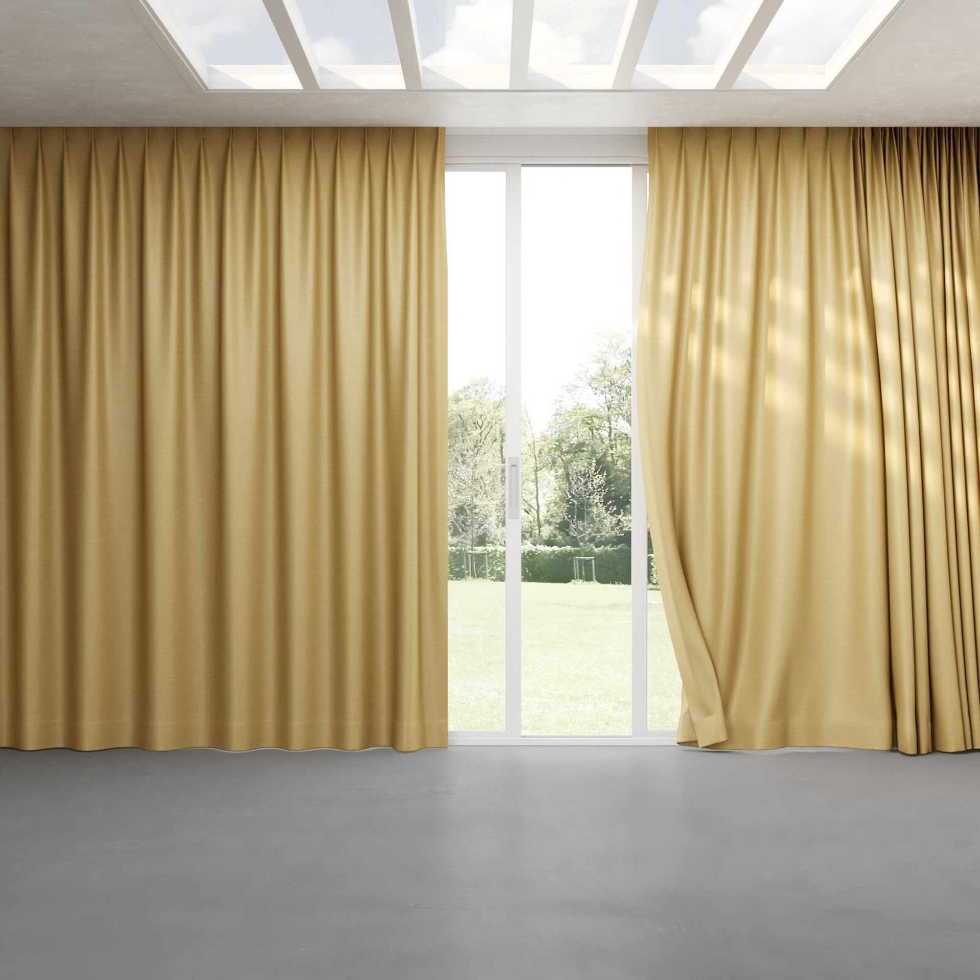 Full view of Silky Camel, pinch pleat