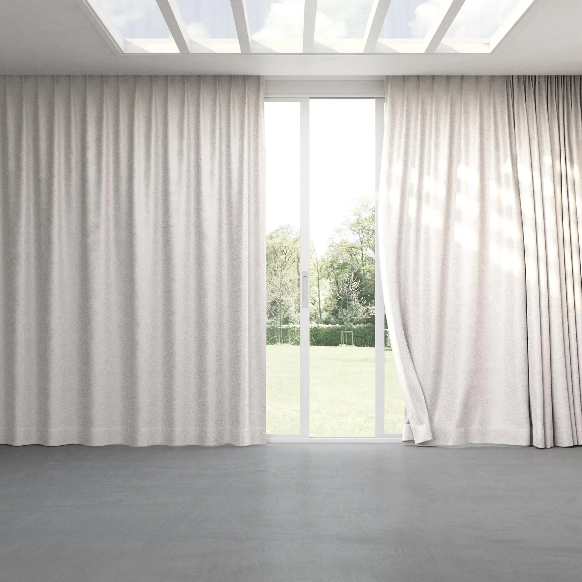 Full view of Brigadier Limestone, pinch pleat