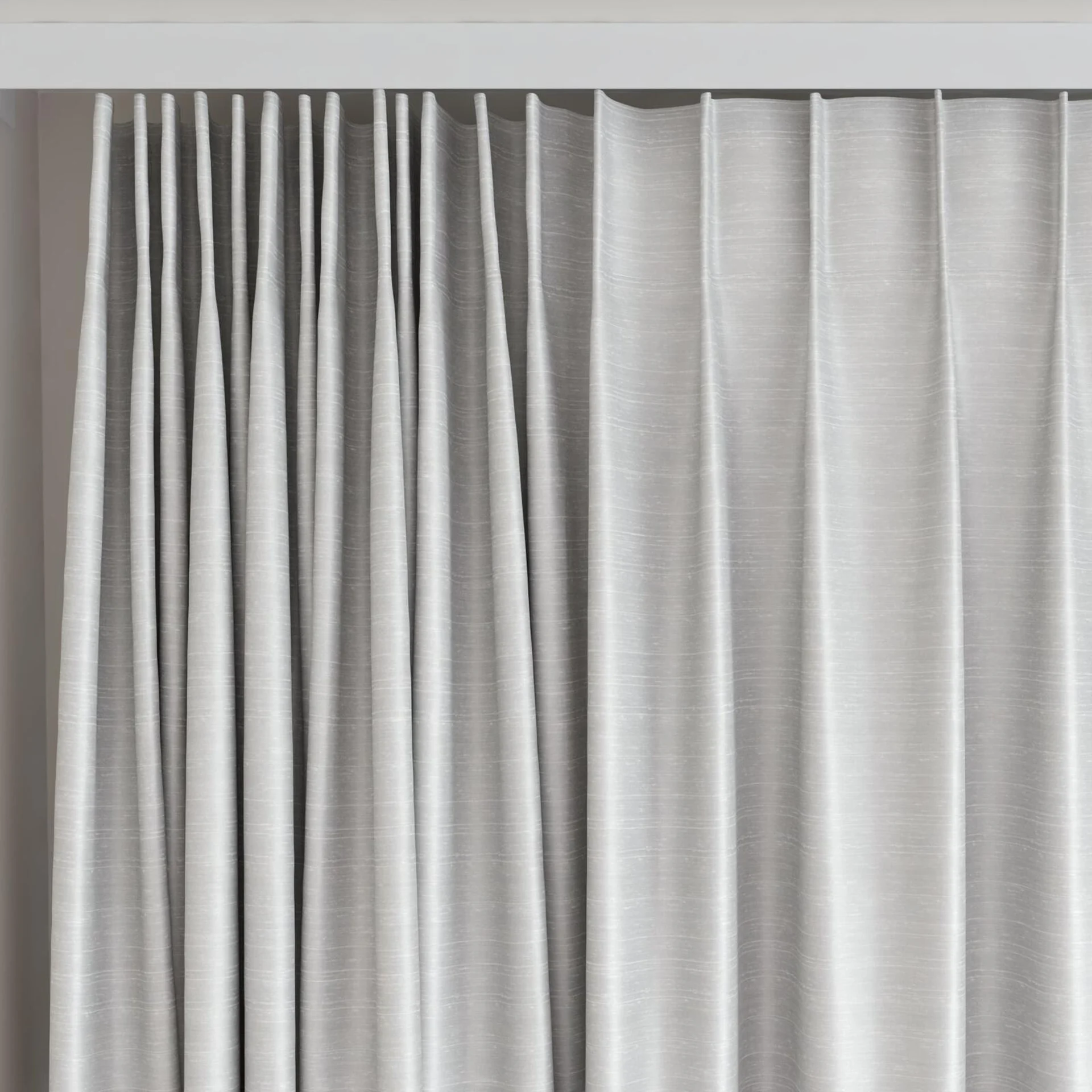 Top view of Silky Sterling, on curtain rail