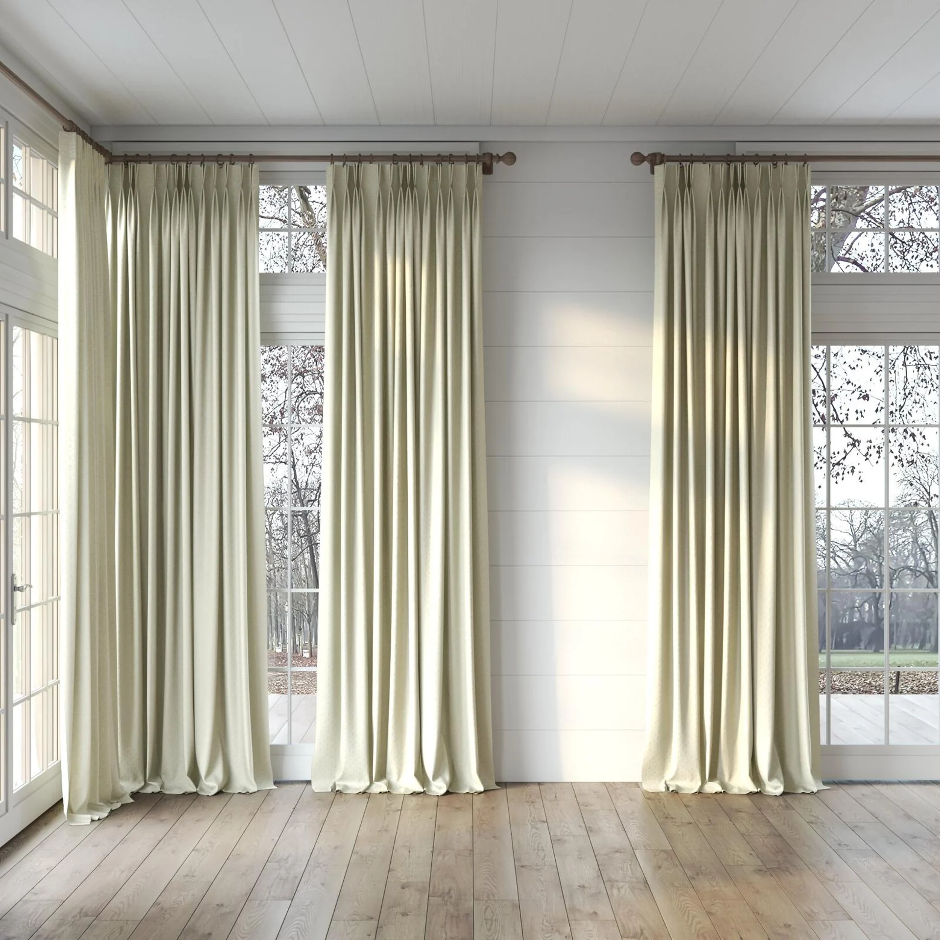 Full view of Requiem Putty, puddled, on curtain rod