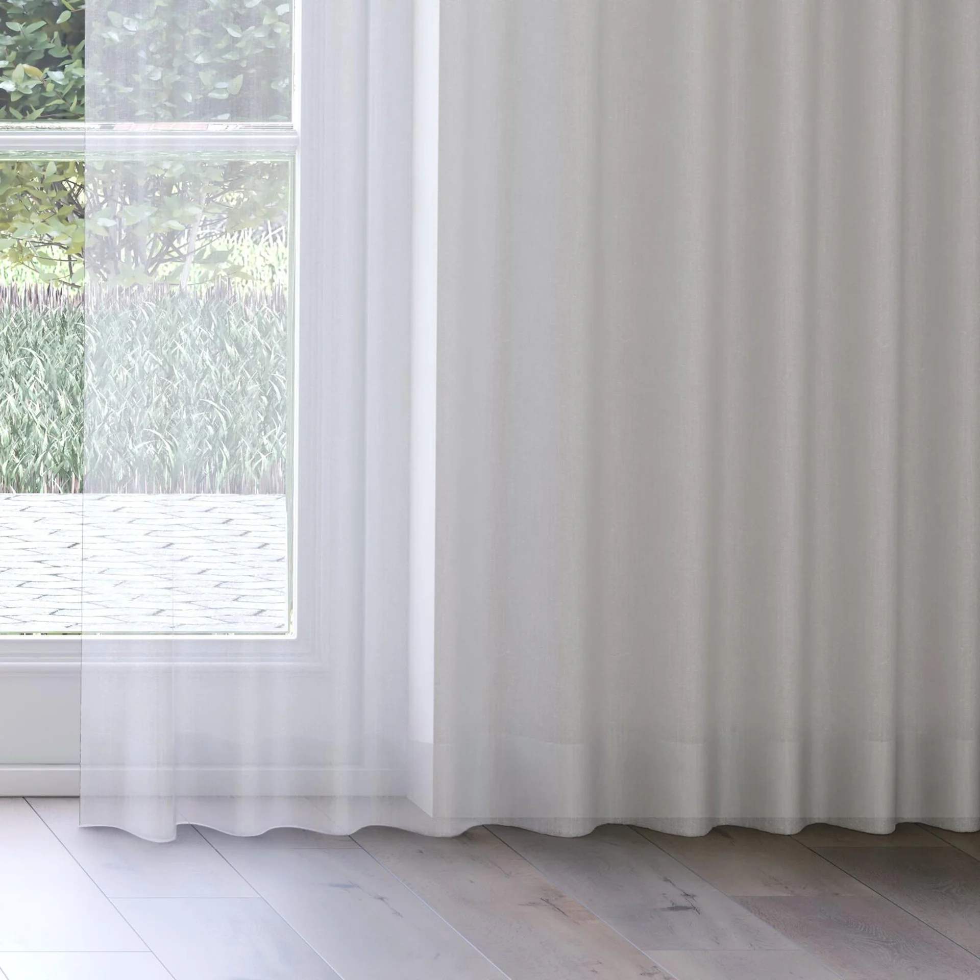 Bottom view of Distill Shadow, on curtain rail