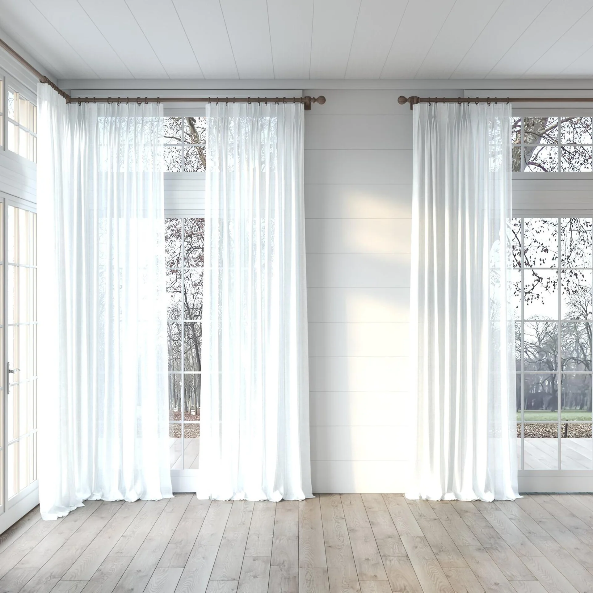 Full view of Astonish Ivory, puddled, on curtain rod