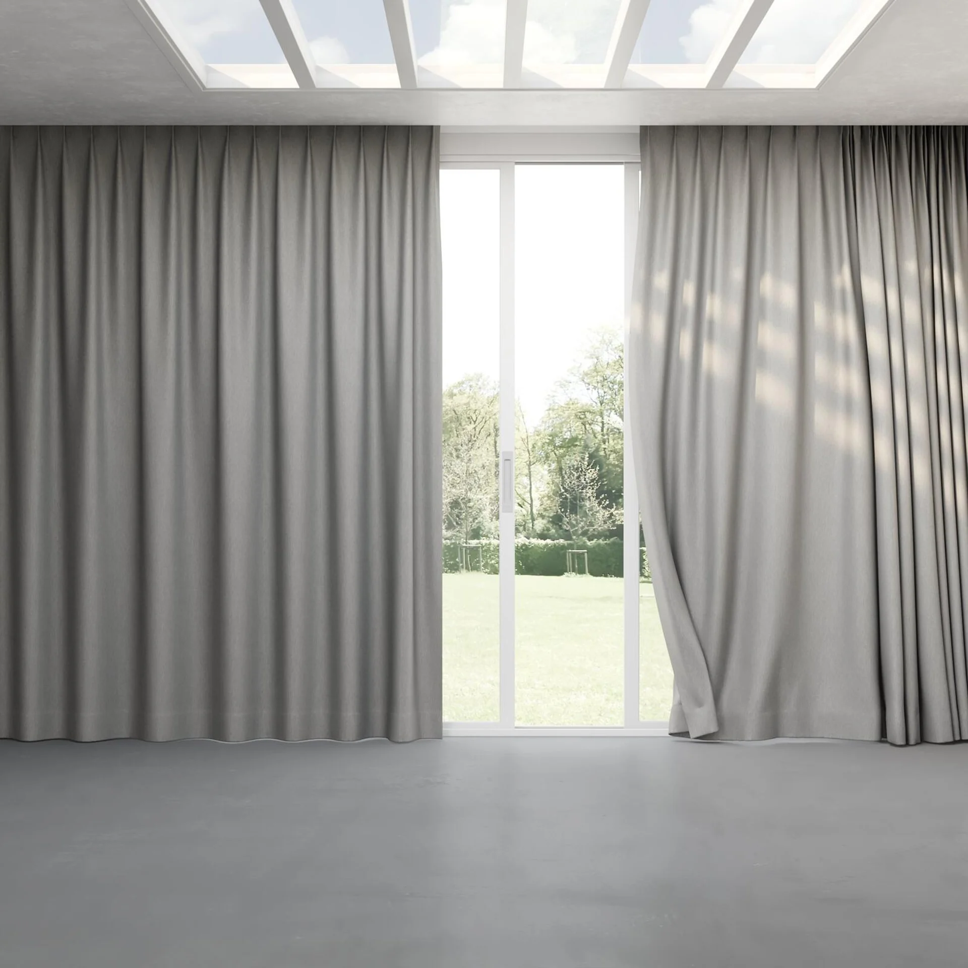 Full view of Cordoba Fog, pinch pleat