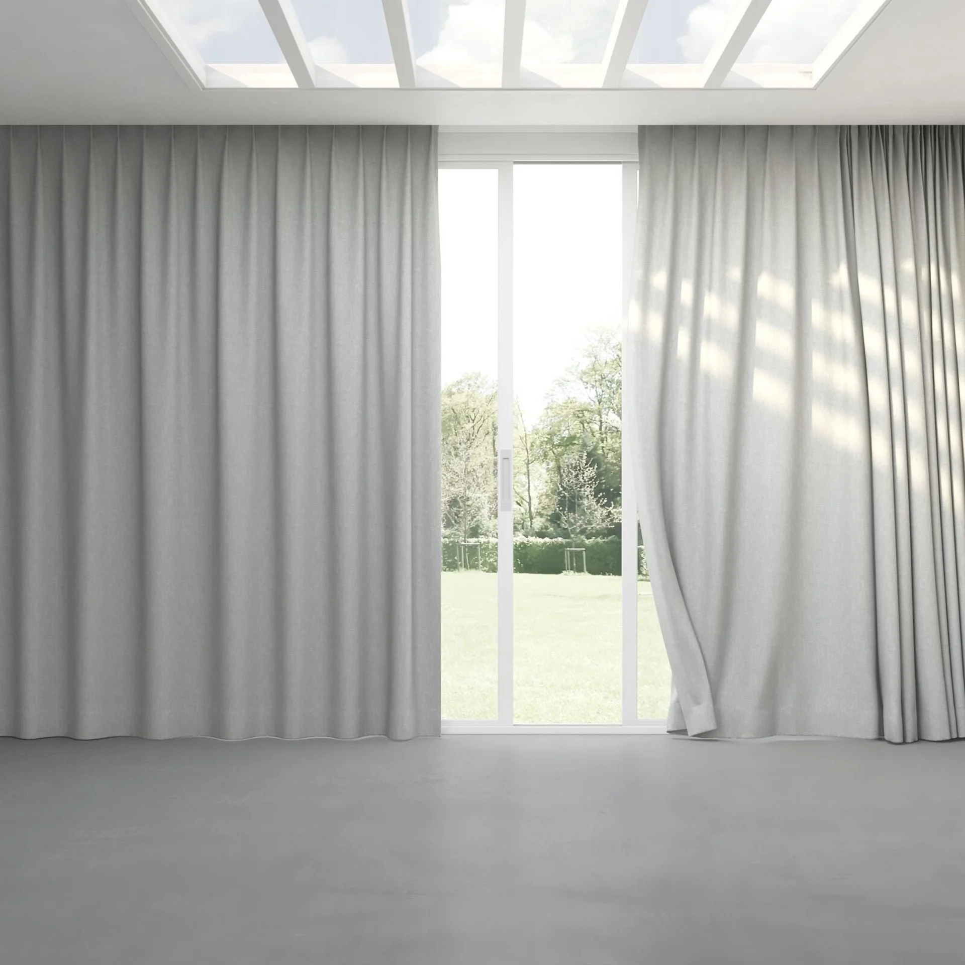 Full view of Retreat II Cloud, pinch pleat