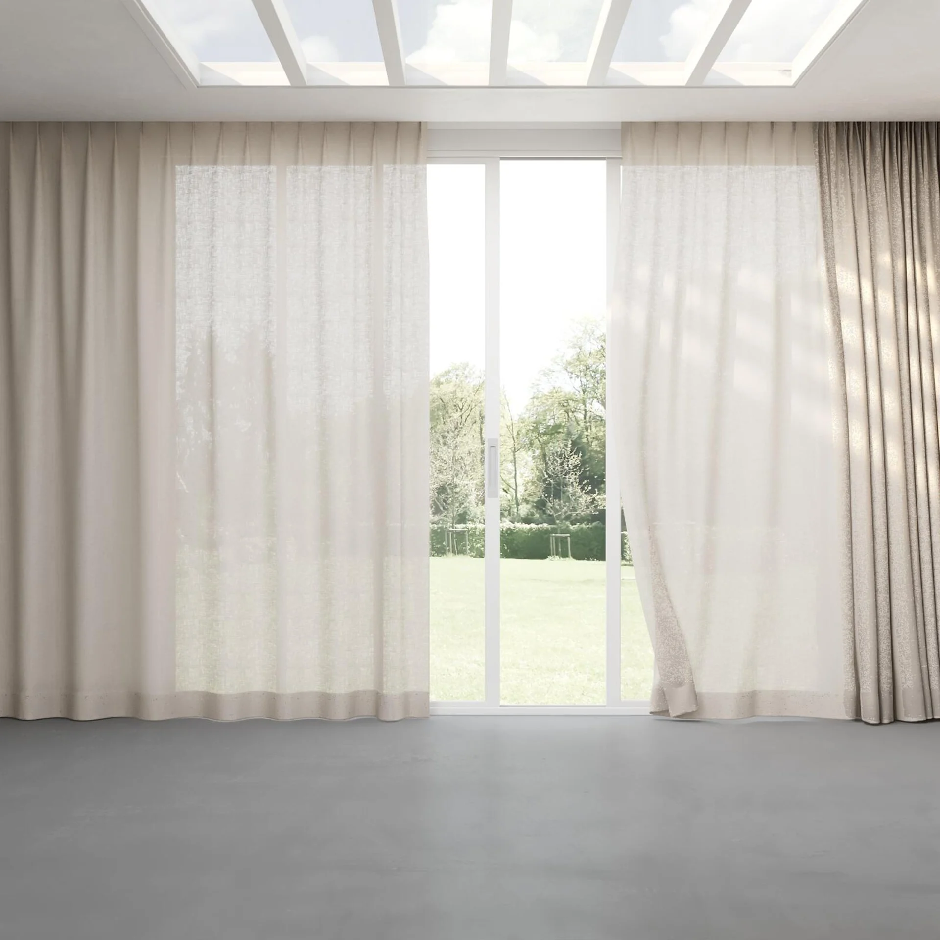 Full view of Adobe Sand, pinch pleat
