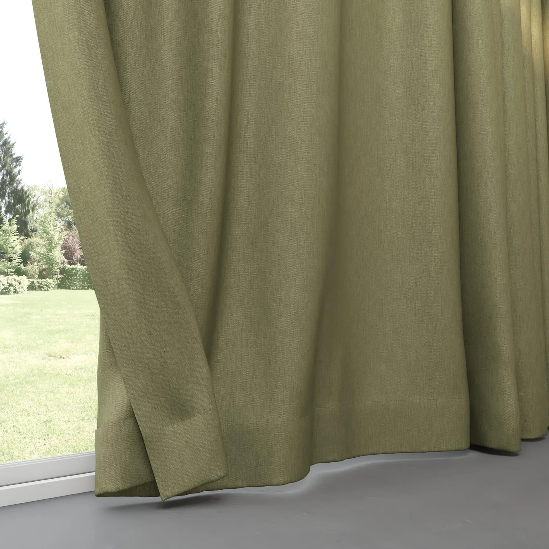 Bottom view of Cordoba Moss, pinch pleat