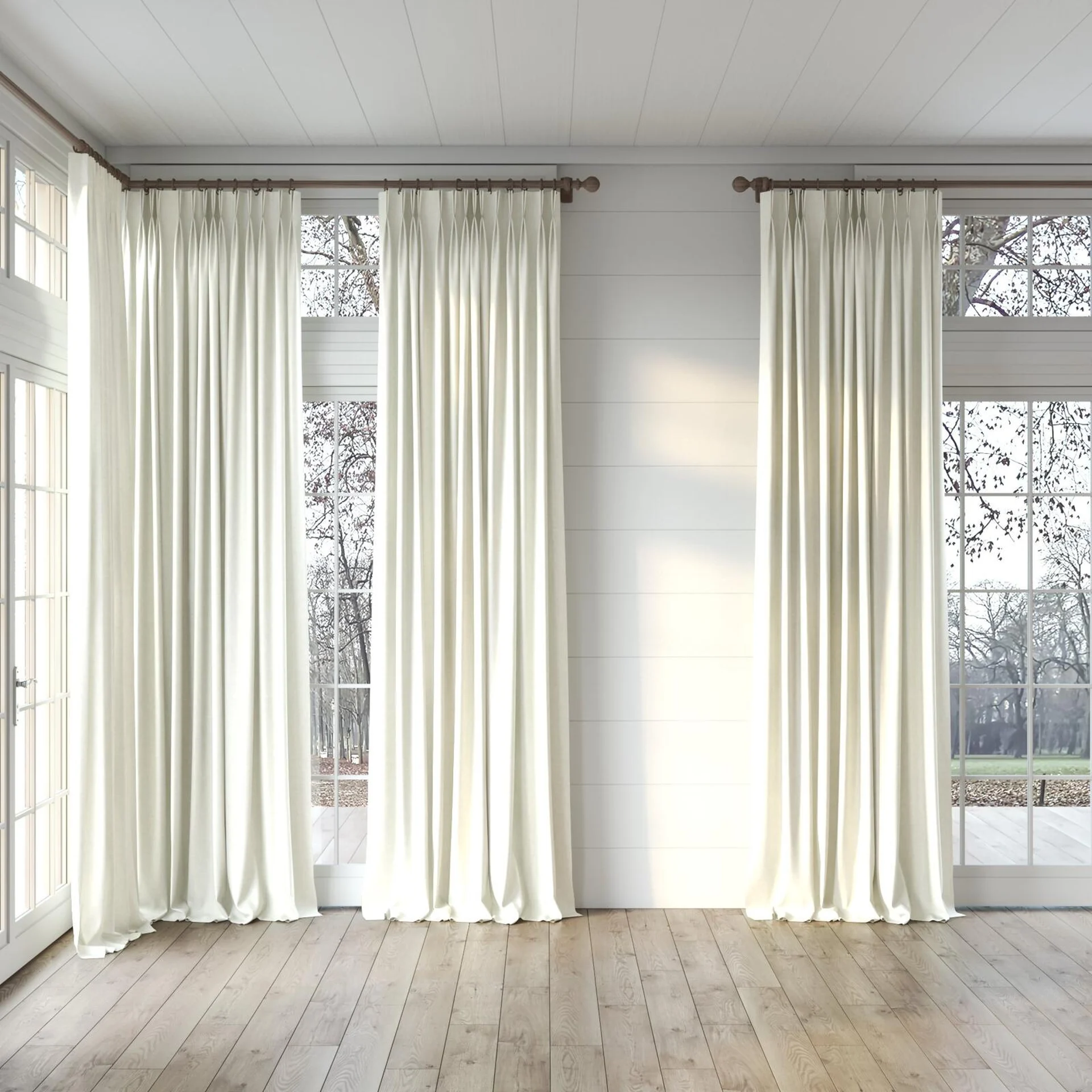 Full view of Perfecto Swan, puddled, on curtain rod