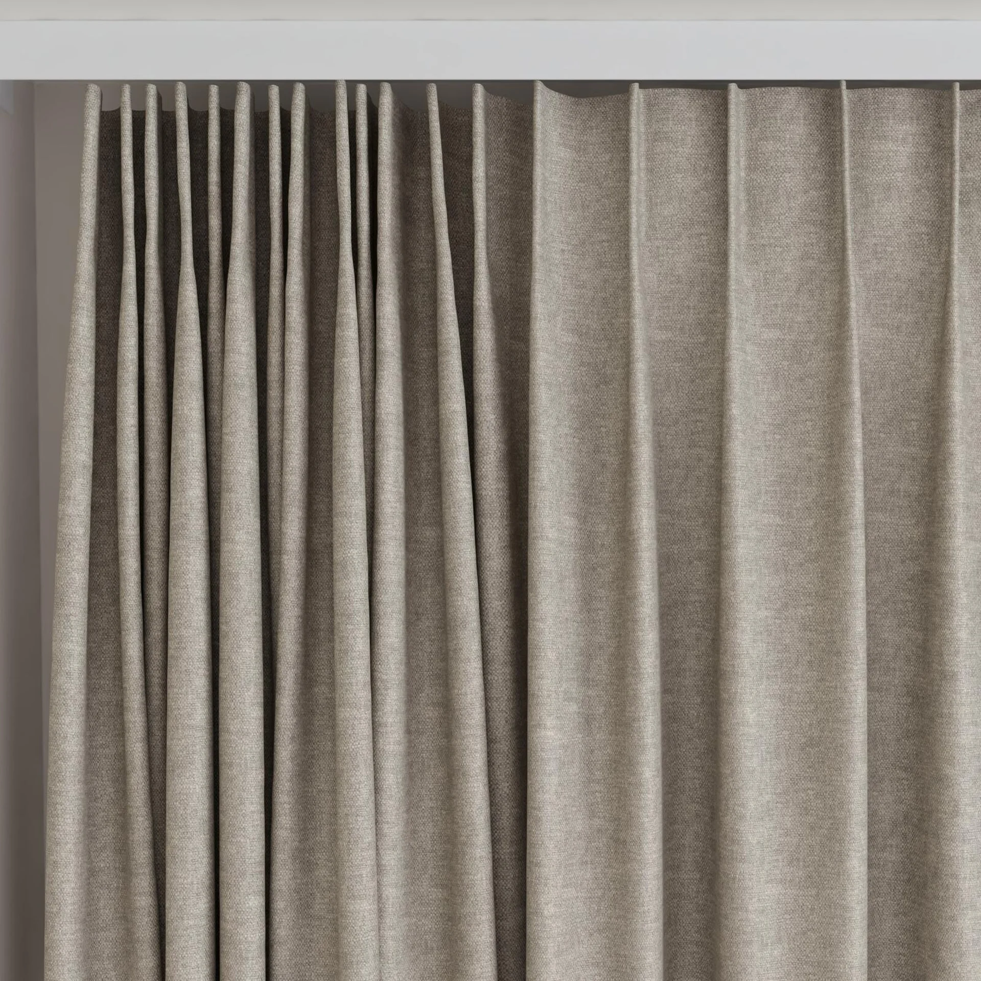 Top view of Colourwash Taupe, on curtain rail